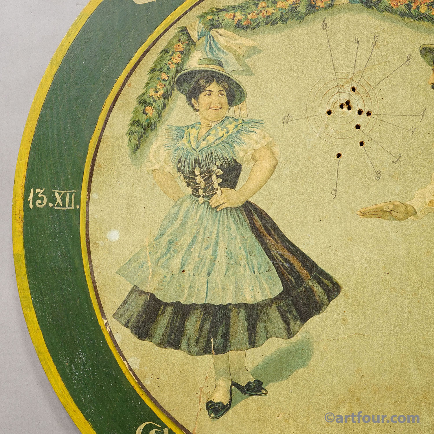 Antique Honor Target with Bavarian Dancing Couple, Germany 1930