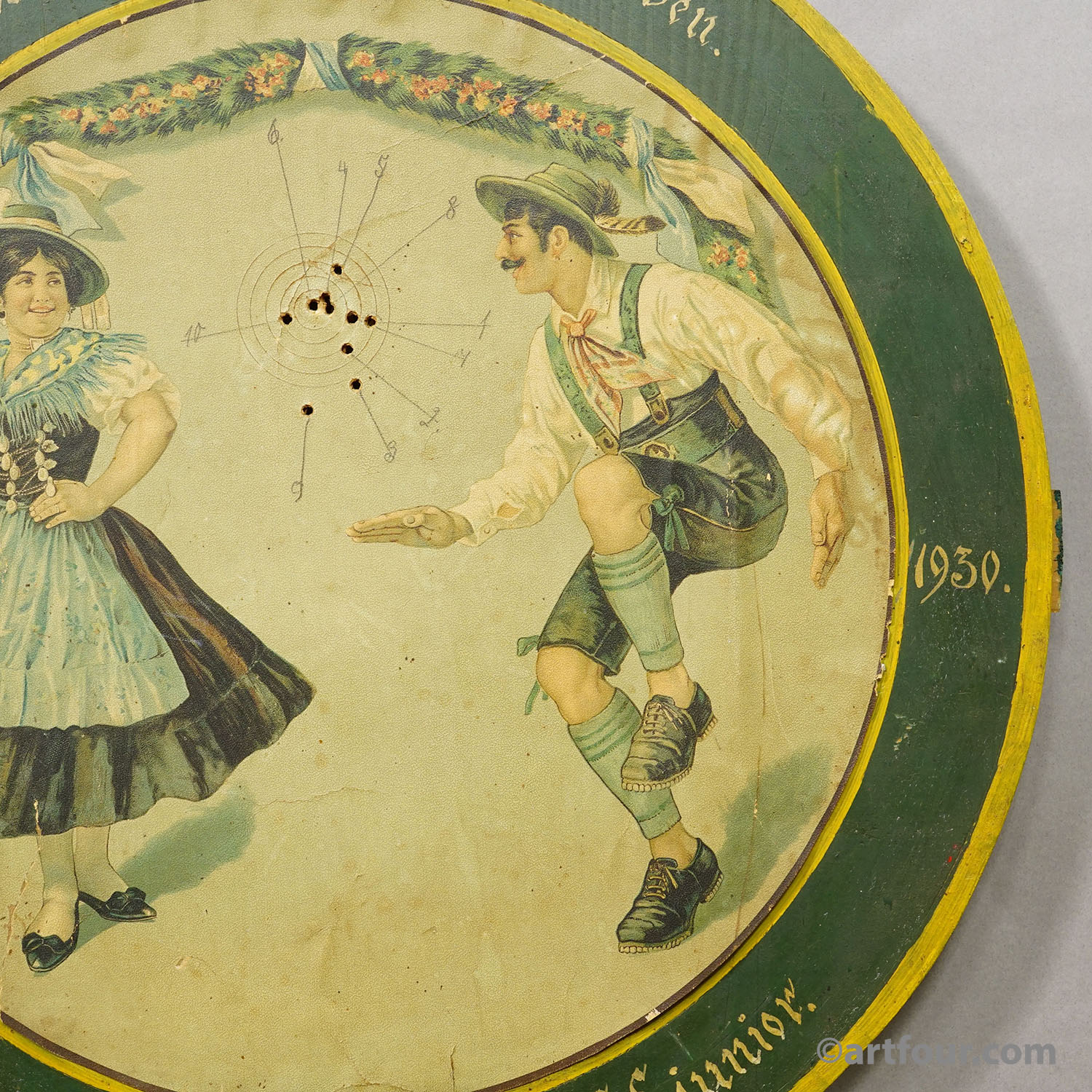 Antique Honor Target with Bavarian Dancing Couple, Germany 1930