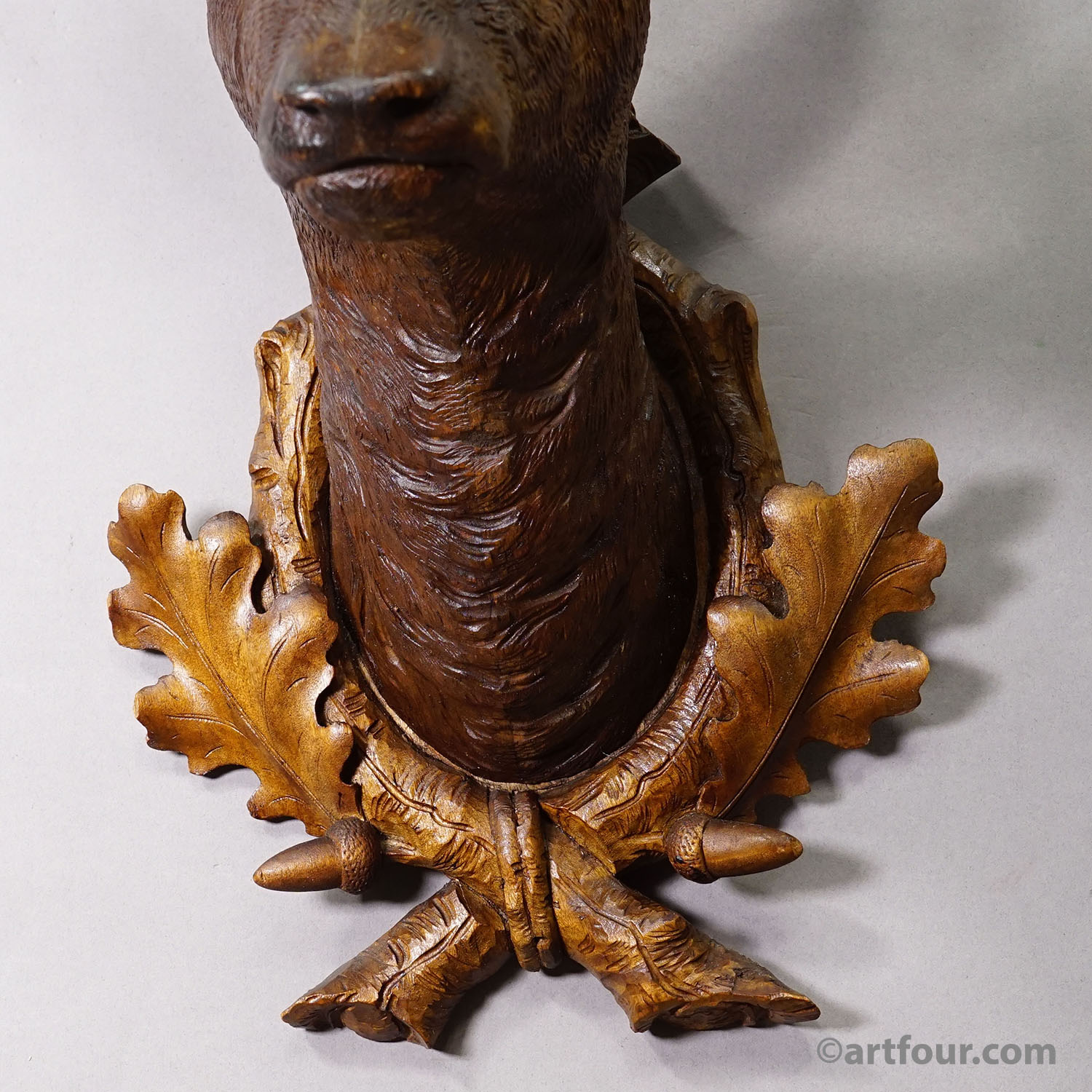 Large Naturalistic Black Forest Carved Deer Trophy, ca. 1920s