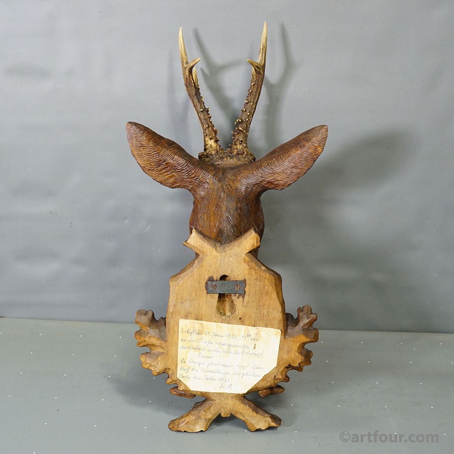 Large Naturalistic Black Forest Carved Deer Trophy, ca. 1920s