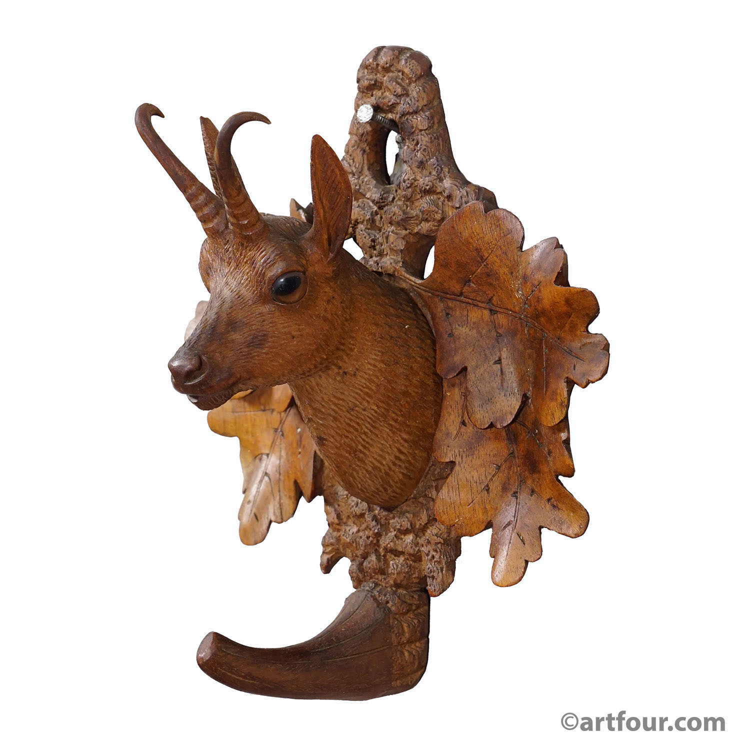 Black Forest Rustic Carved Wooden Chamois Wall Hook
