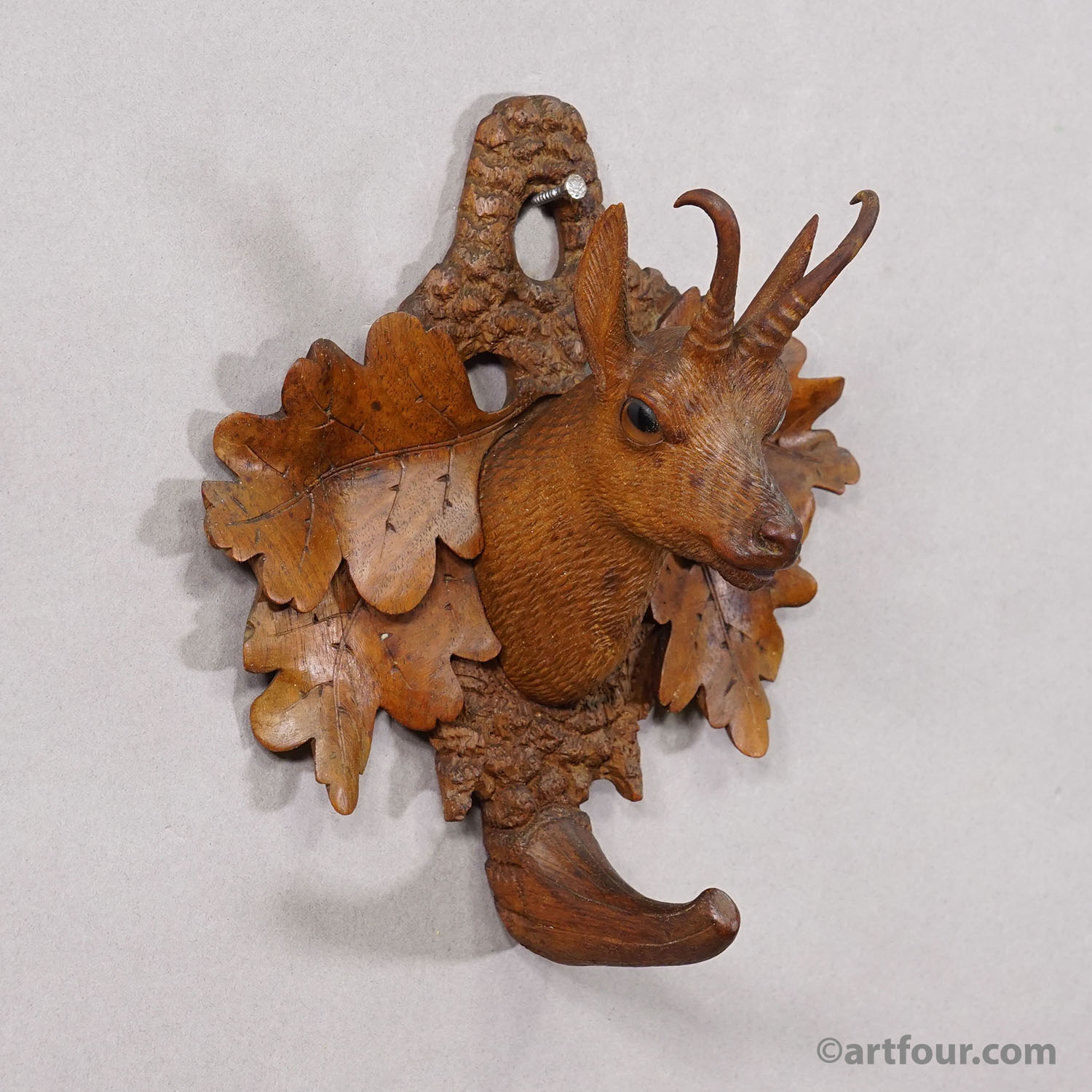 Black Forest Rustic Carved Wooden Chamois Wall Hook
