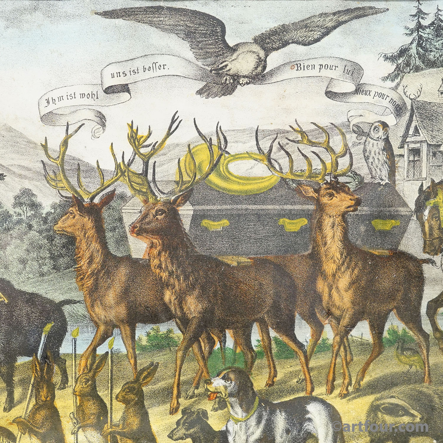 Antique Print 'The Hunters Funeral', Germany late 19th century