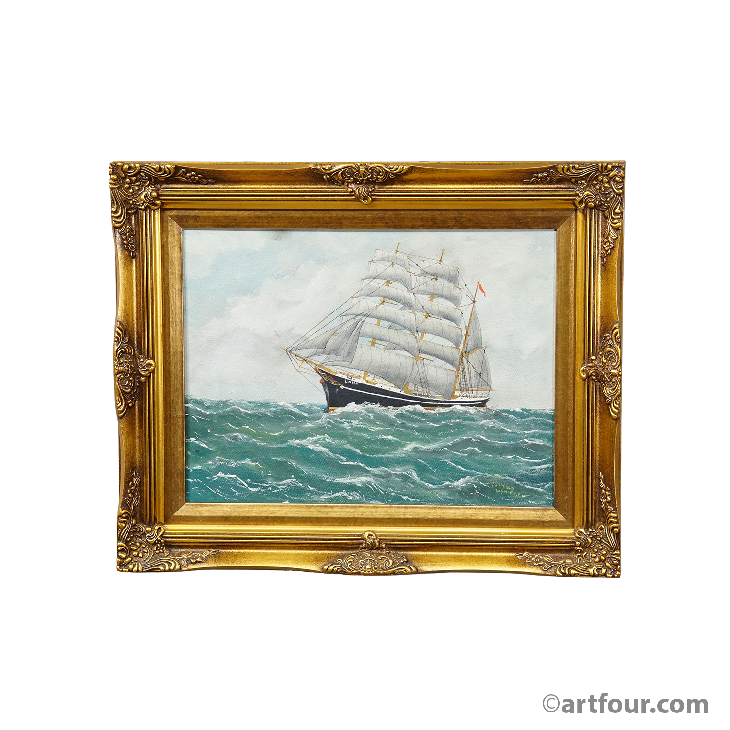 Vintage Marine Oil Painting - The Marstal Schooner 'Lone' by Ejvind Laursen, 1950s