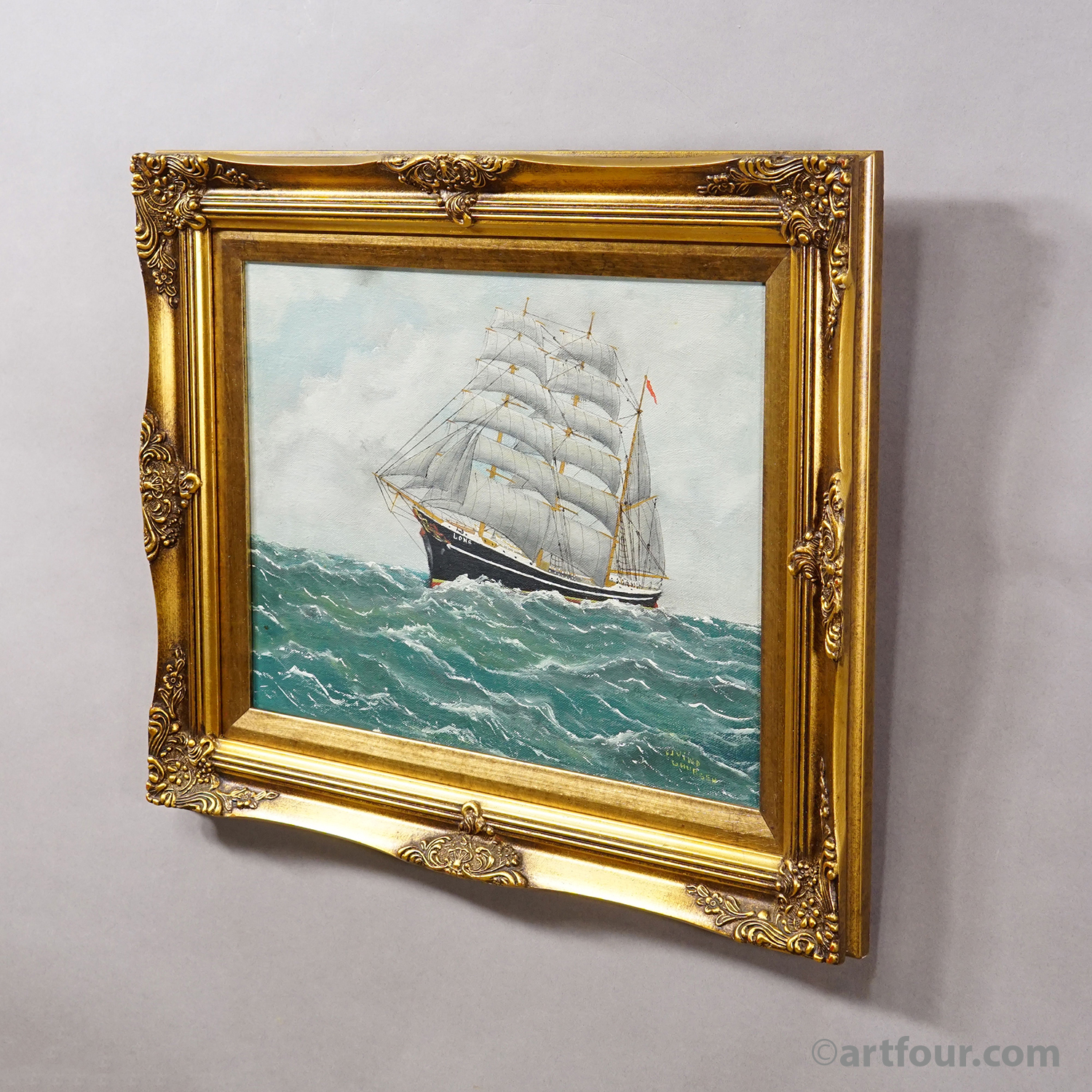 Vintage Marine Oil Painting - The Marstal Schooner 'Lone' by Ejvind Laursen, 1950s