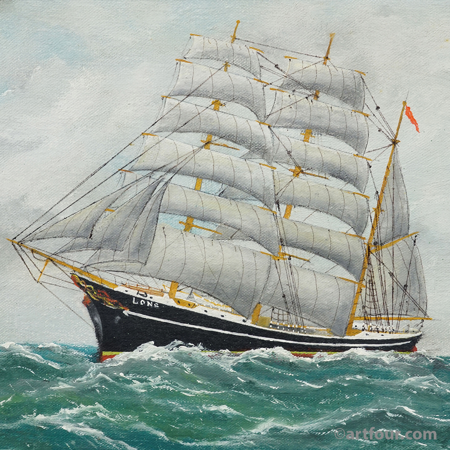 Vintage Marine Oil Painting - The Marstal Schooner 'Lone' by Ejvind Laursen, 1950s