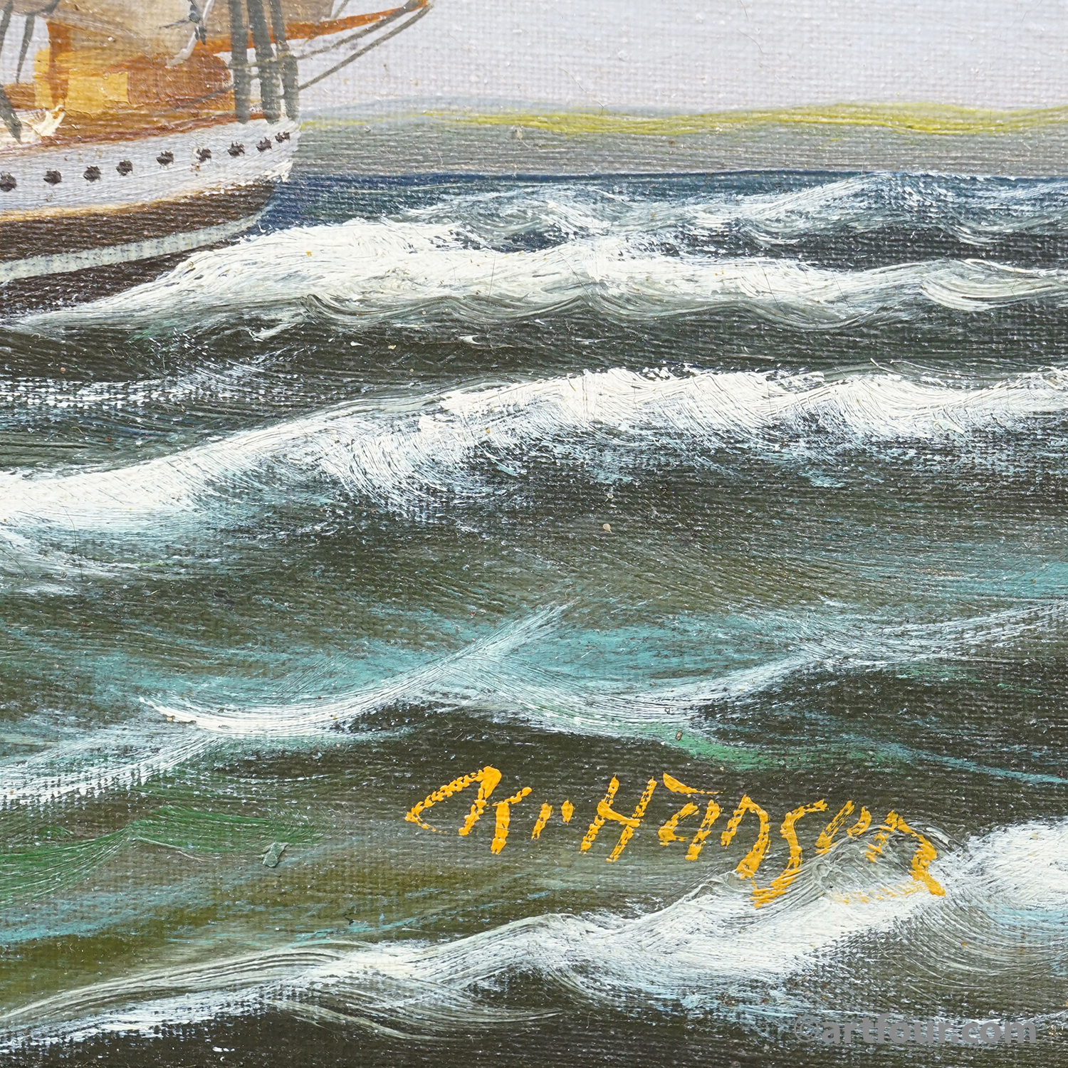 Marine Oil Painting - Five-Masted Barque off Kronborg Kristian Hansen, 1950s