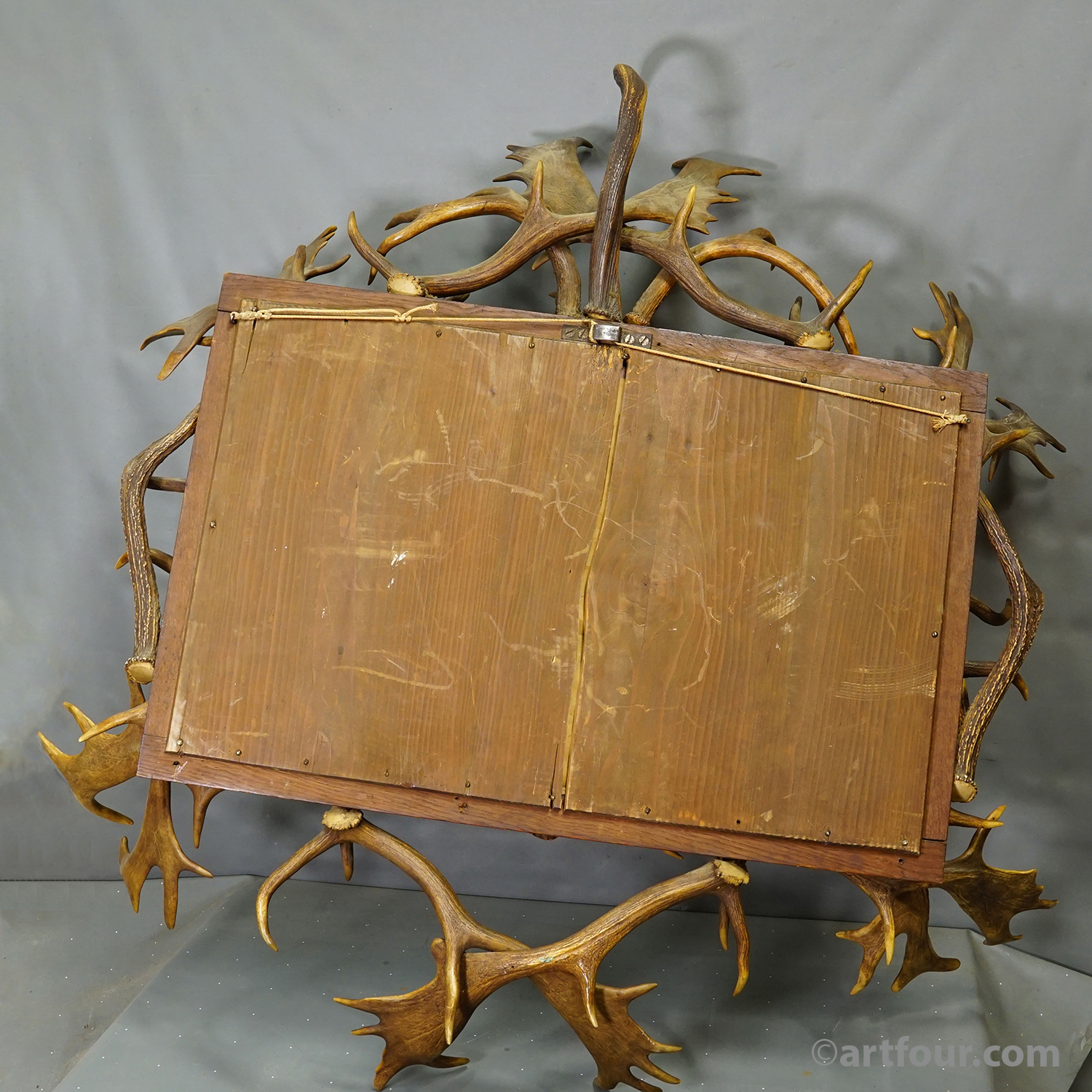 Antique Black Forest Mirror with Antler Arrangement ca. 1920s