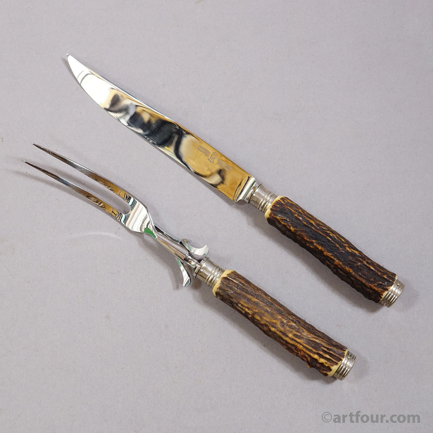Vintage Stainless Steel and Horn Cutlery Serving Set, Wingen 1960s