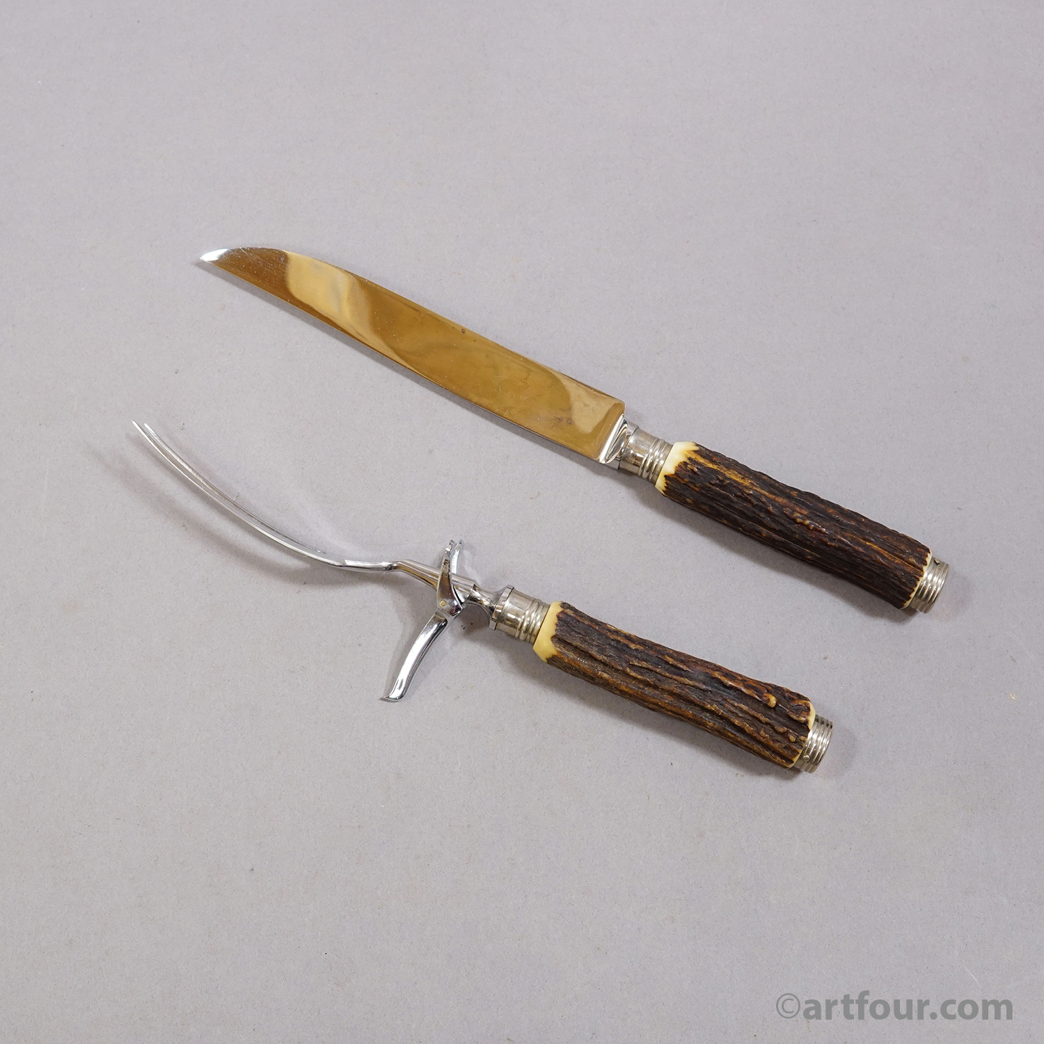 Vintage Stainless Steel and Horn Cutlery Serving Set, Wingen 1960s