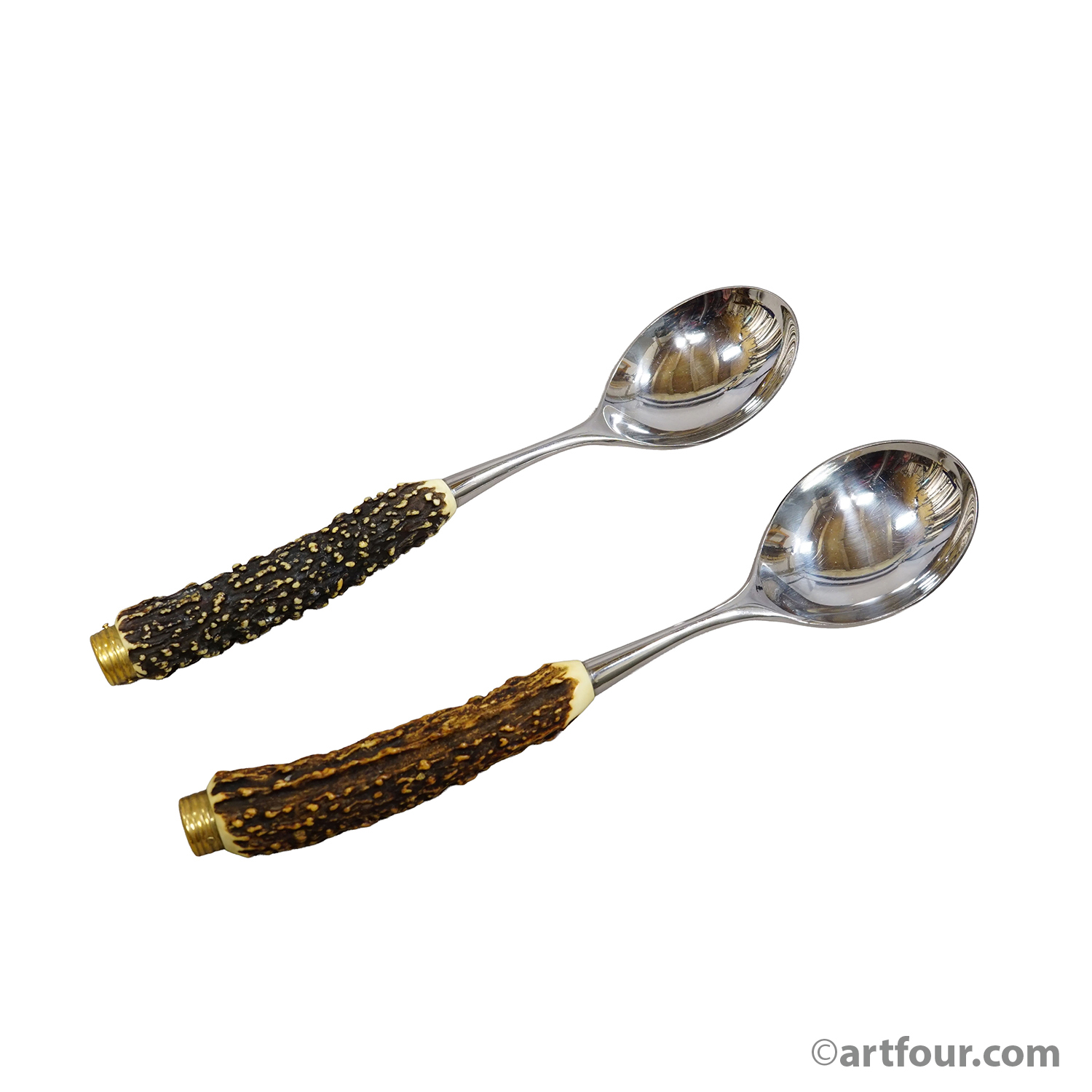 Vintage Stainless Steel and Horn Cutlery Serving Spoons, Wingen 1960s