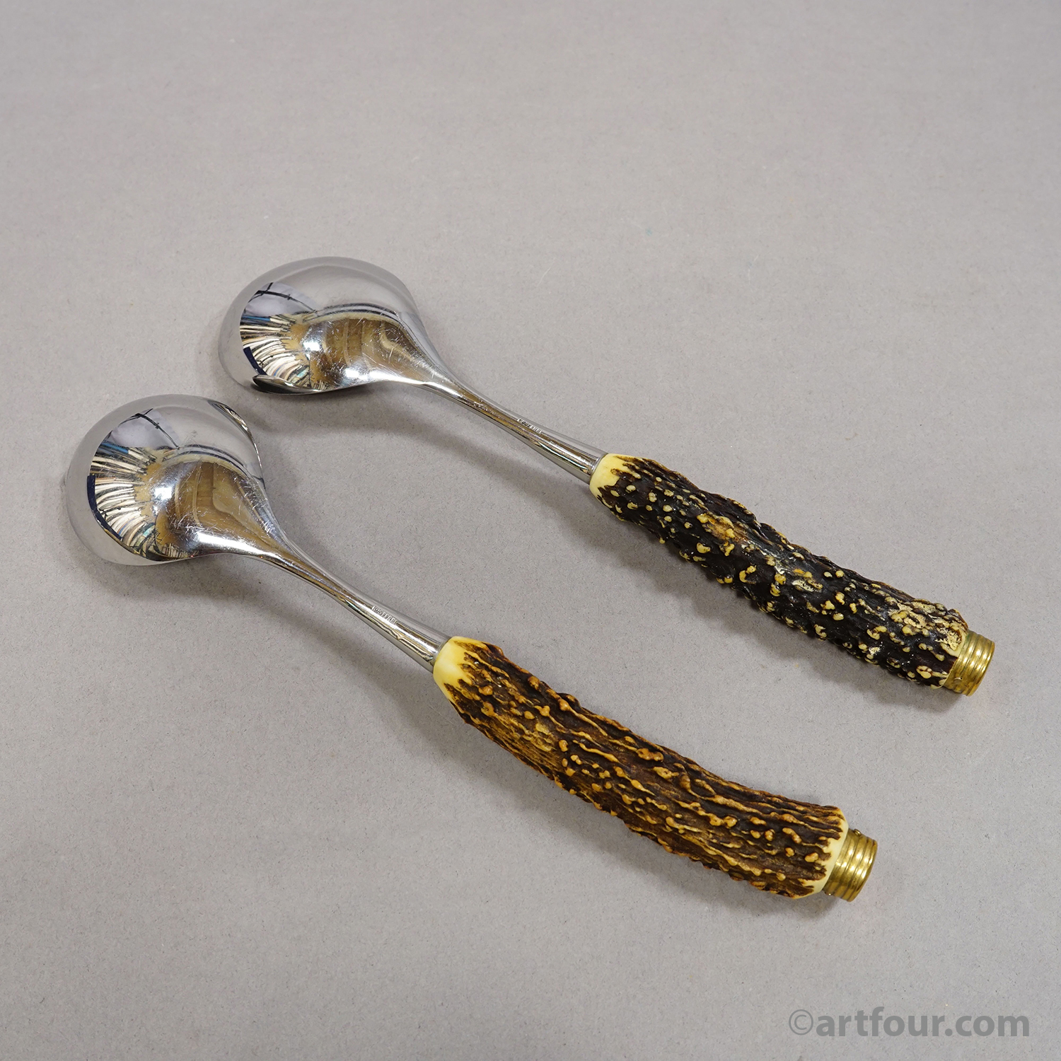 Vintage Stainless Steel and Horn Cutlery Serving Spoons, Wingen 1960s