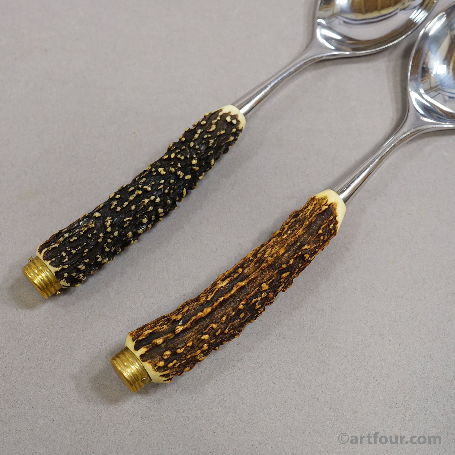Vintage Stainless Steel and Horn Cutlery Serving Spoons, Wingen 1960s