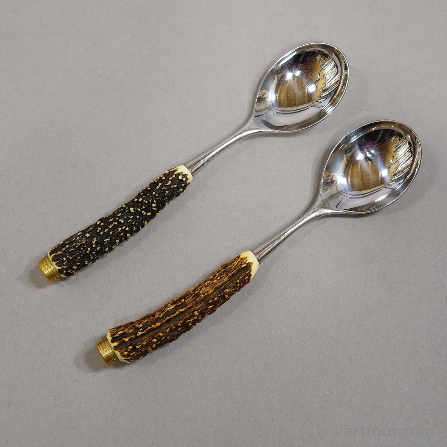 Vintage Stainless Steel and Horn Cutlery Serving Spoons, Wingen 1960s