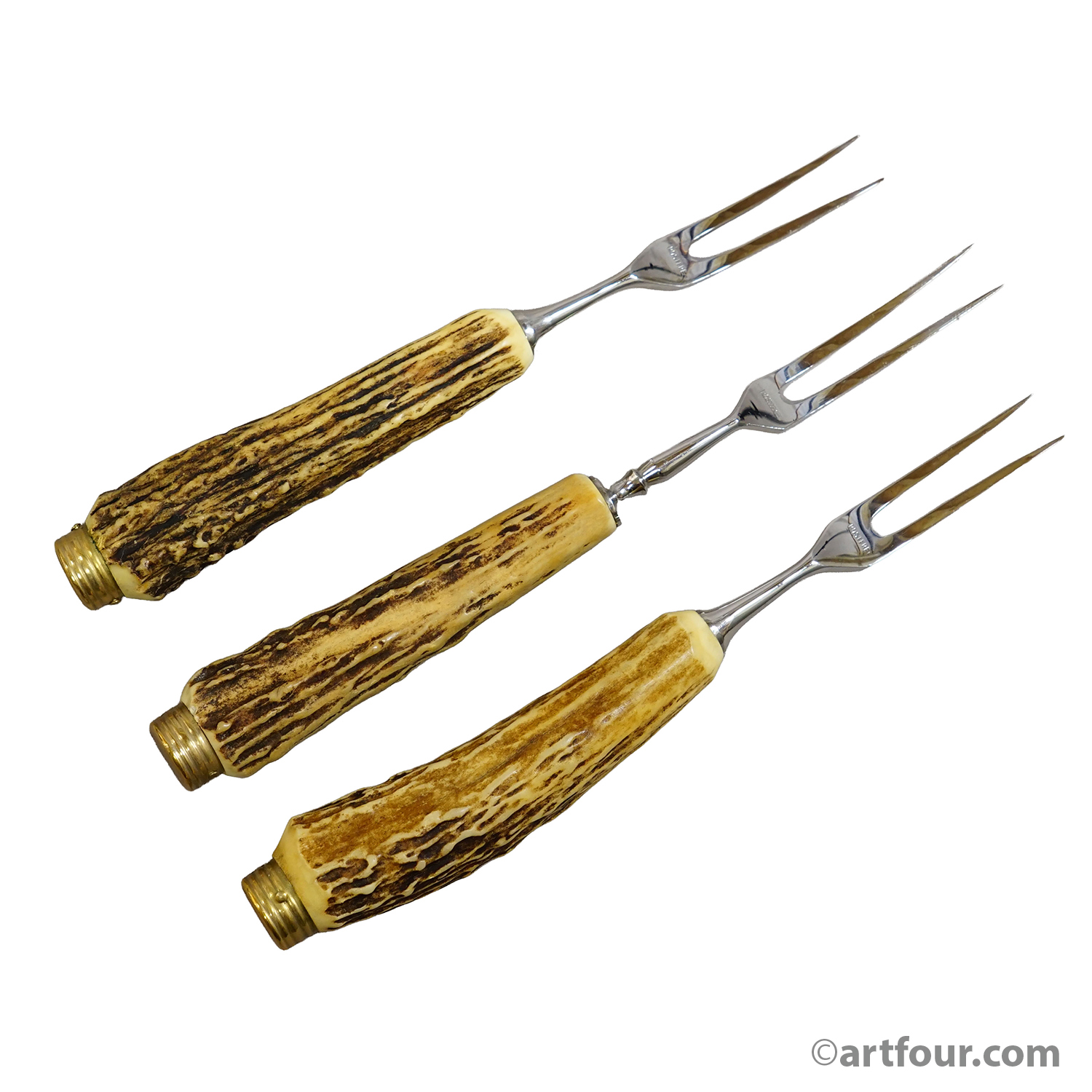 Vintage Stainless Steel and Horn Cutlery Serving Forks, Wingen 1960s