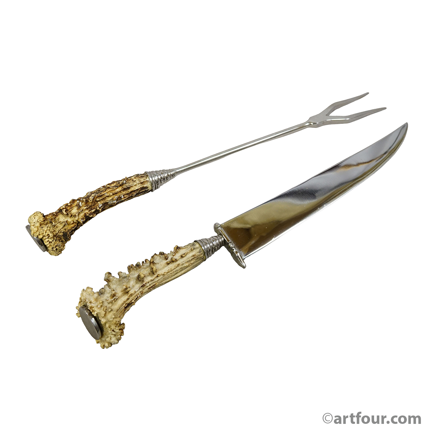 Vintage Stainless Steel and Horn Cutlery Carving Set, Wingen 1960s