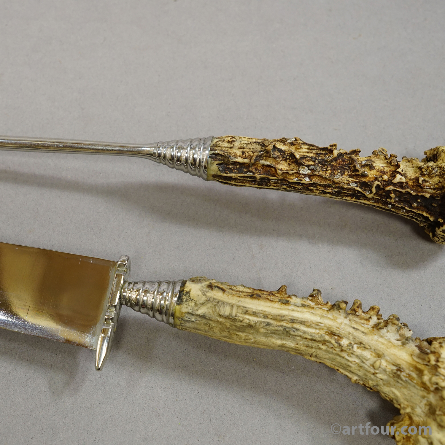 Vintage Stainless Steel and Horn Cutlery Carving Set, Wingen 1960s