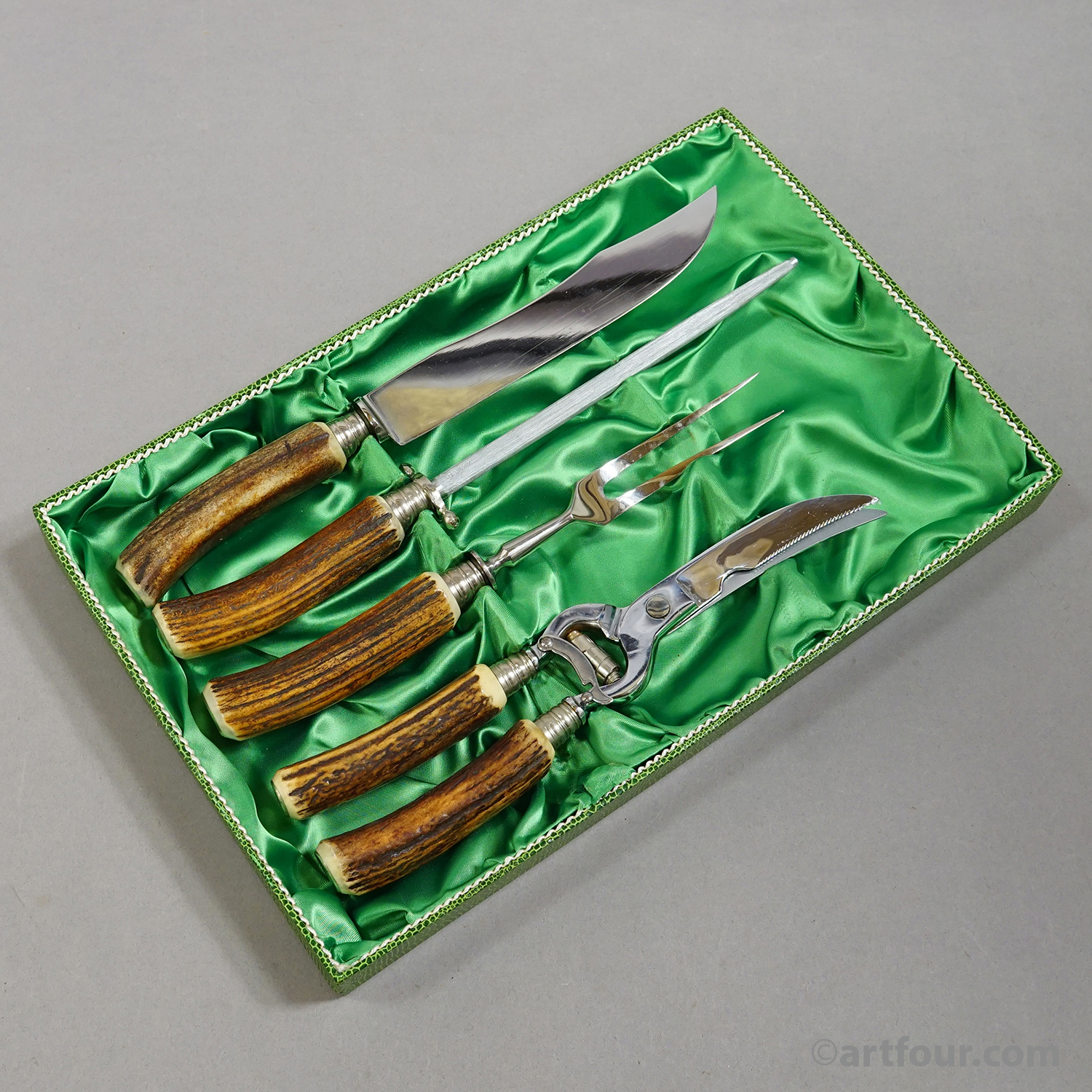 Vintage Stainless Steel and Horn 4-piece Cutlery Set Solingen, 1960s