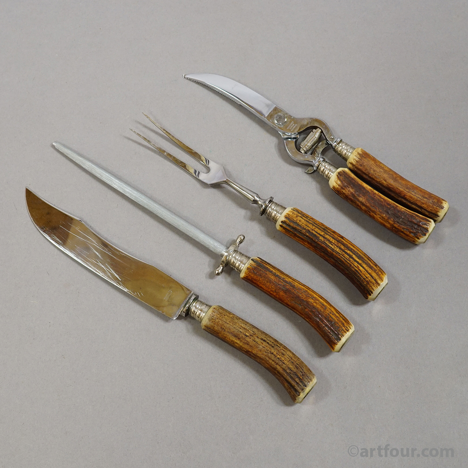 Vintage Stainless Steel and Horn 4-piece Cutlery Set Solingen, 1960s