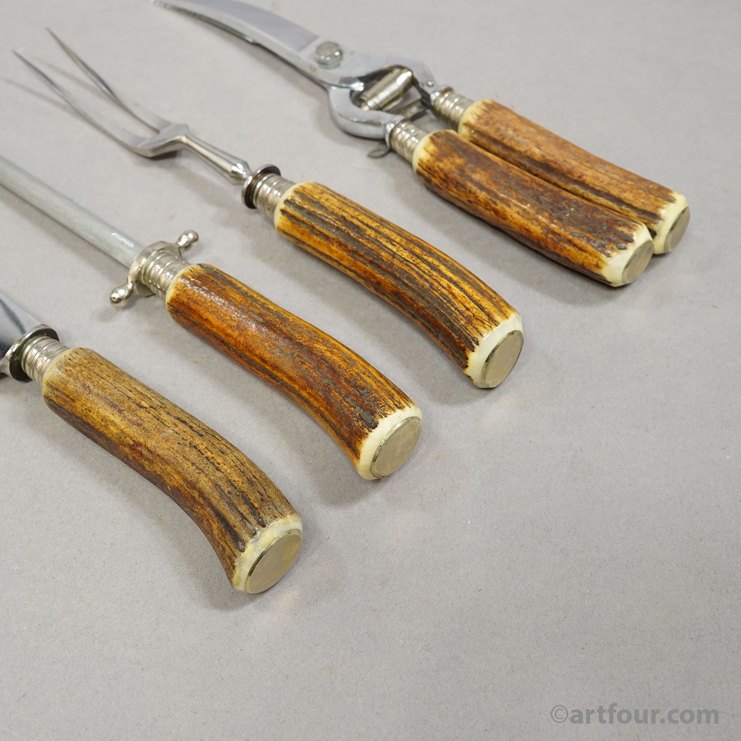 Vintage Stainless Steel and Horn 4-piece Cutlery Set Solingen, 1960s