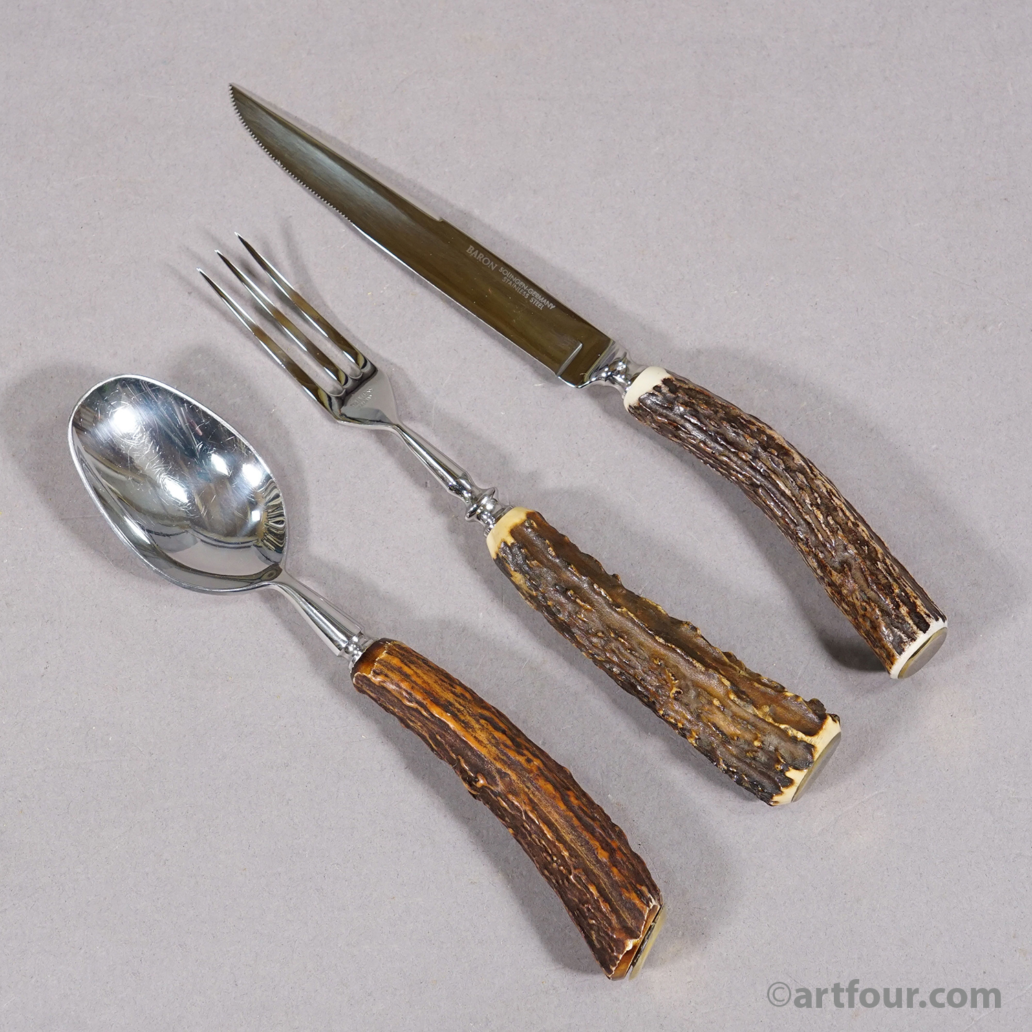 Vintage 18-Piece Hunting Flatware Set with Stag Horn Handles, Solingen, 1960s