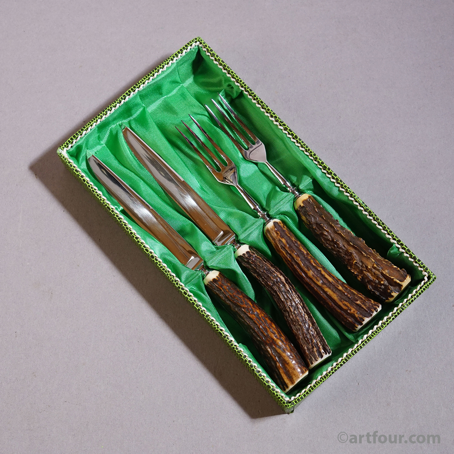Vintage 18-Piece Hunting Flatware Set with Stag Horn Handles, Solingen, 1960s
