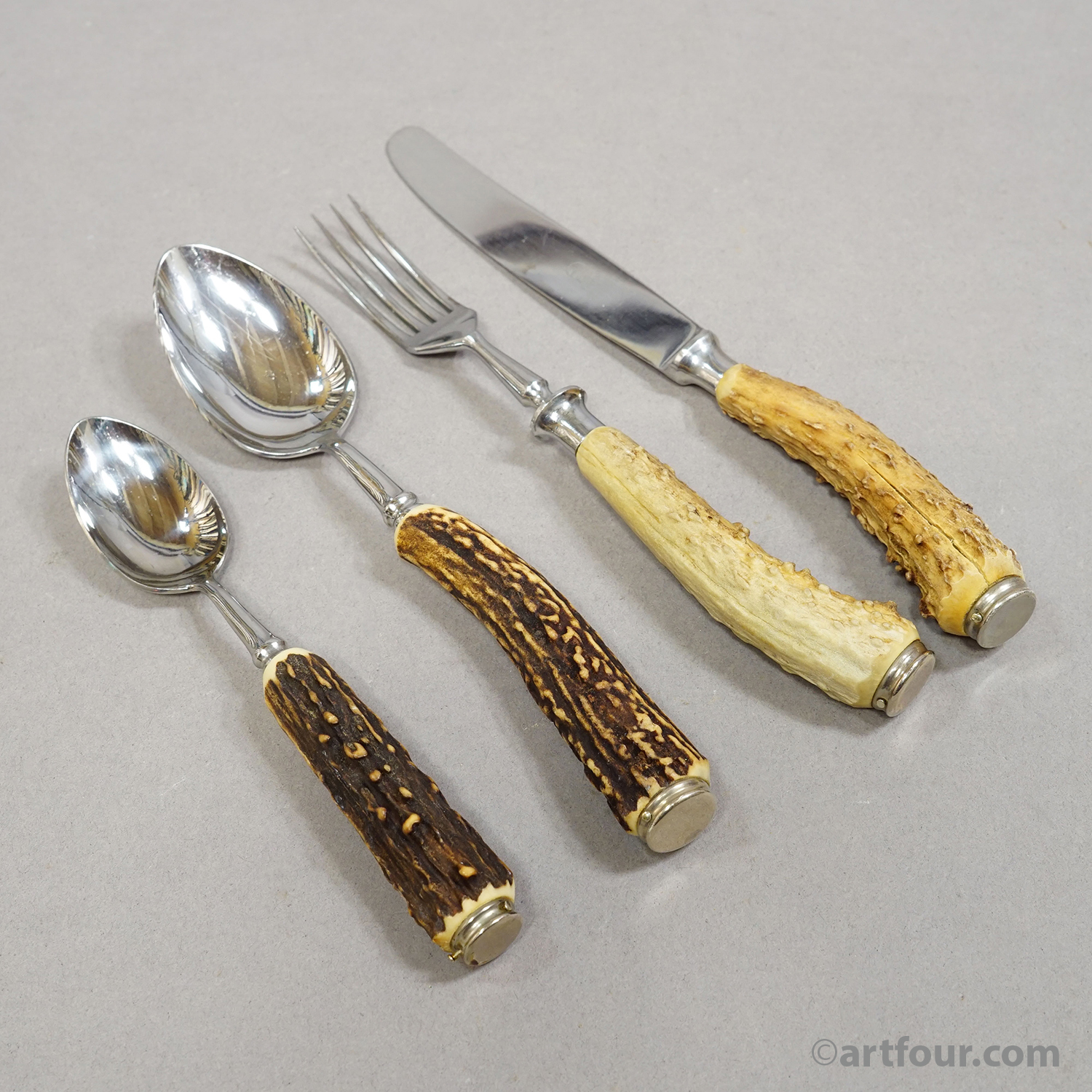 Vintage 24-Piece Hunting Flatware Set with Stag Horn Handles, Solingen, 1960s