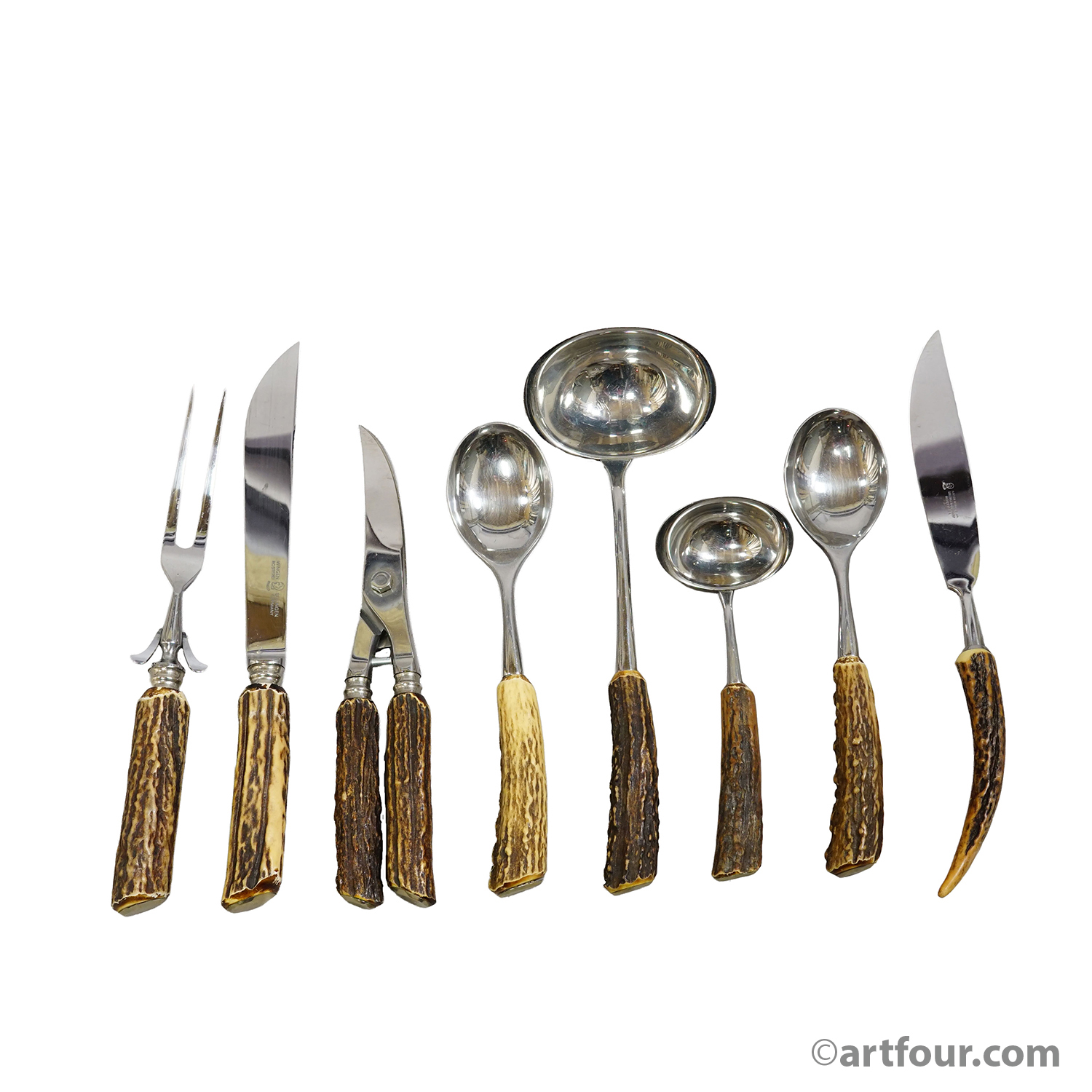 Vintage Stainless Steel and Horn 8-piece Cutlery Set Solingen, 1960s