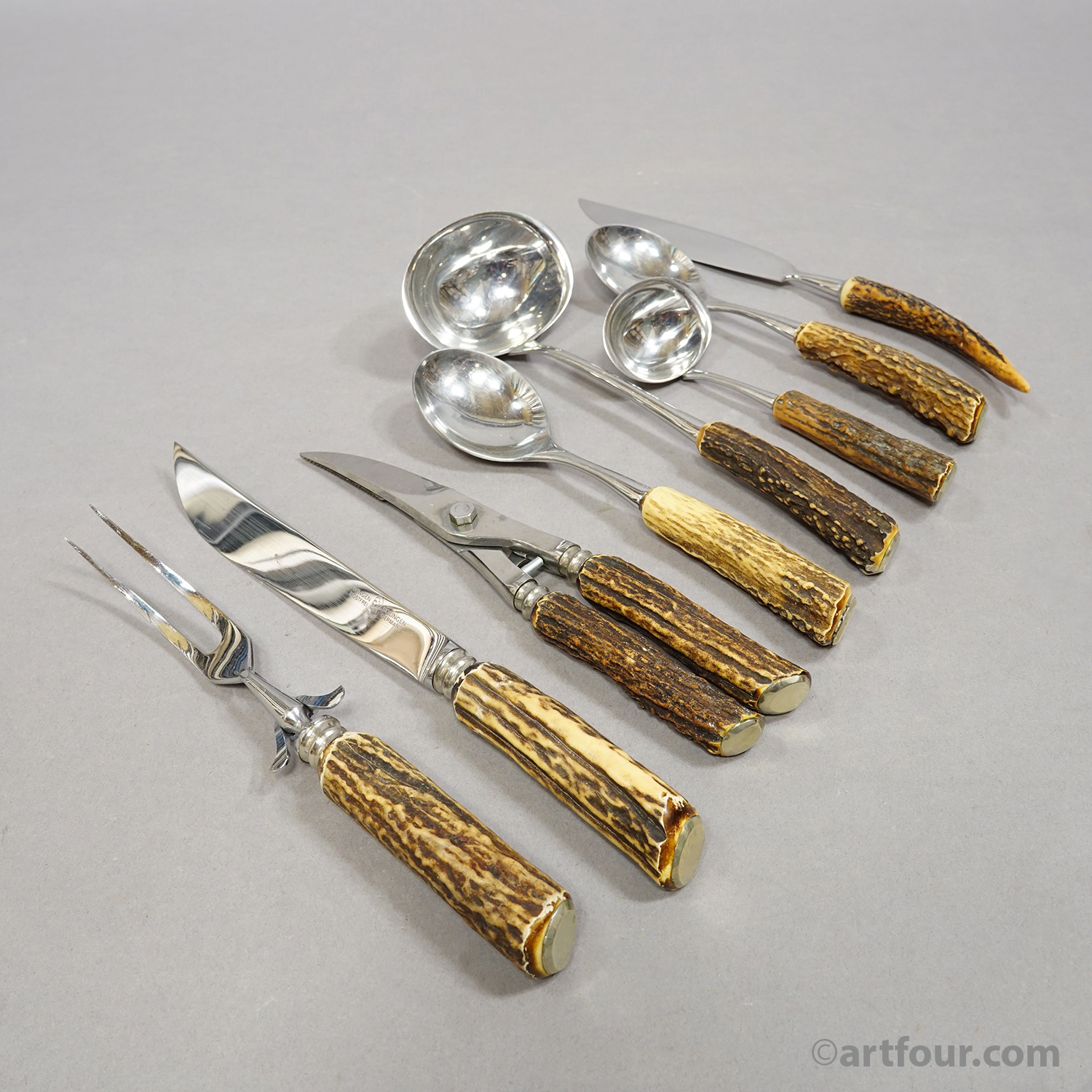 Vintage Stainless Steel and Horn 8-piece Cutlery Set Solingen, 1960s