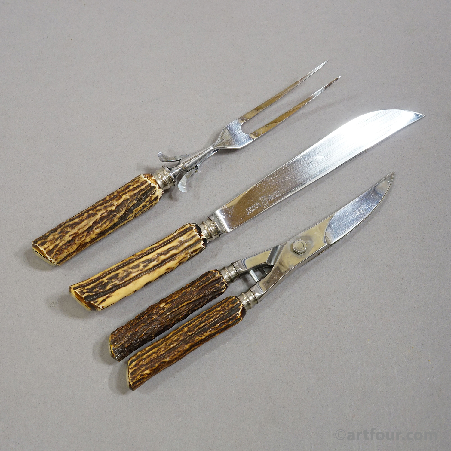 Vintage Stainless Steel and Horn 8-piece Cutlery Set Solingen, 1960s