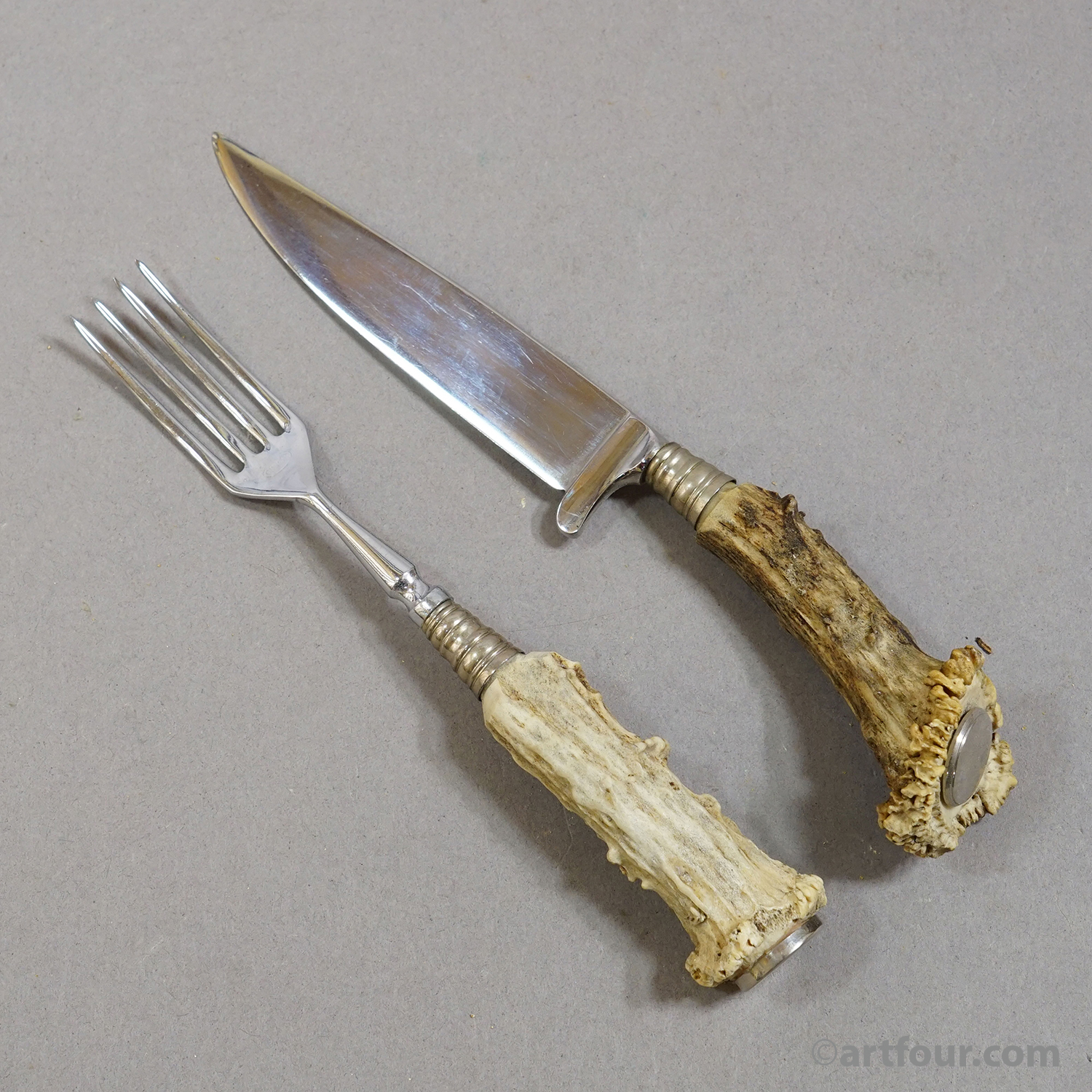 Vintage 12-Piece Hunting Flatware Set with Deer Horn Handles, Solingen, 1930s