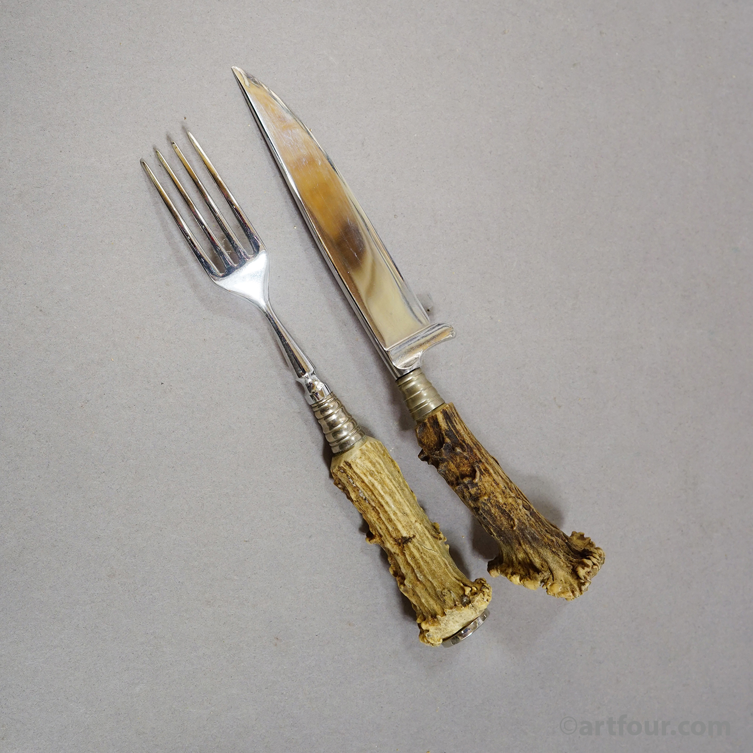 Vintage 12-Piece Hunting Flatware Set with Deer Horn Handles, Solingen, 1930s