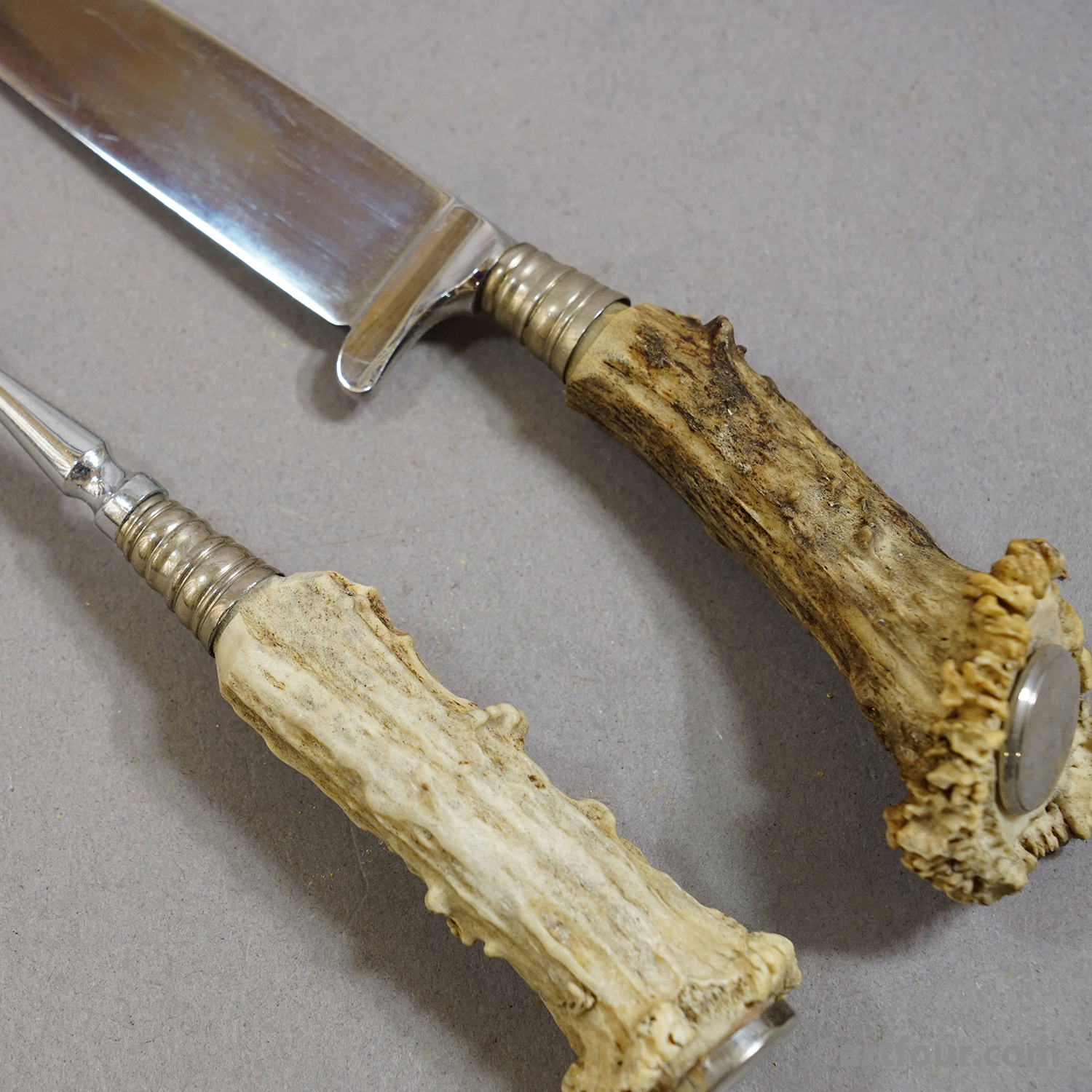 Vintage 12-Piece Hunting Flatware Set with Deer Horn Handles, Solingen, 1930s