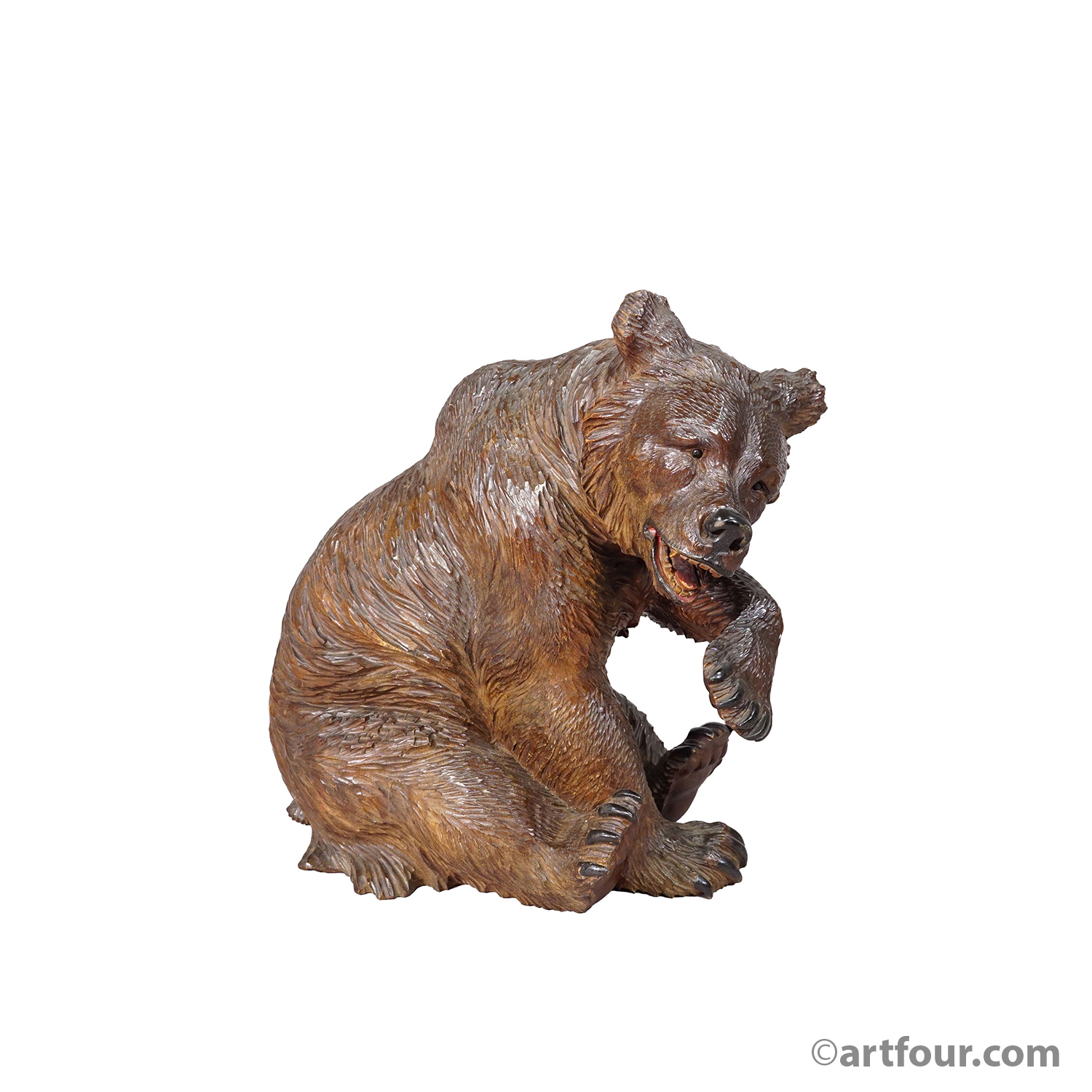Antique Carved Black Forest Sitting Bear, Brienz Switzerland ca. 1900