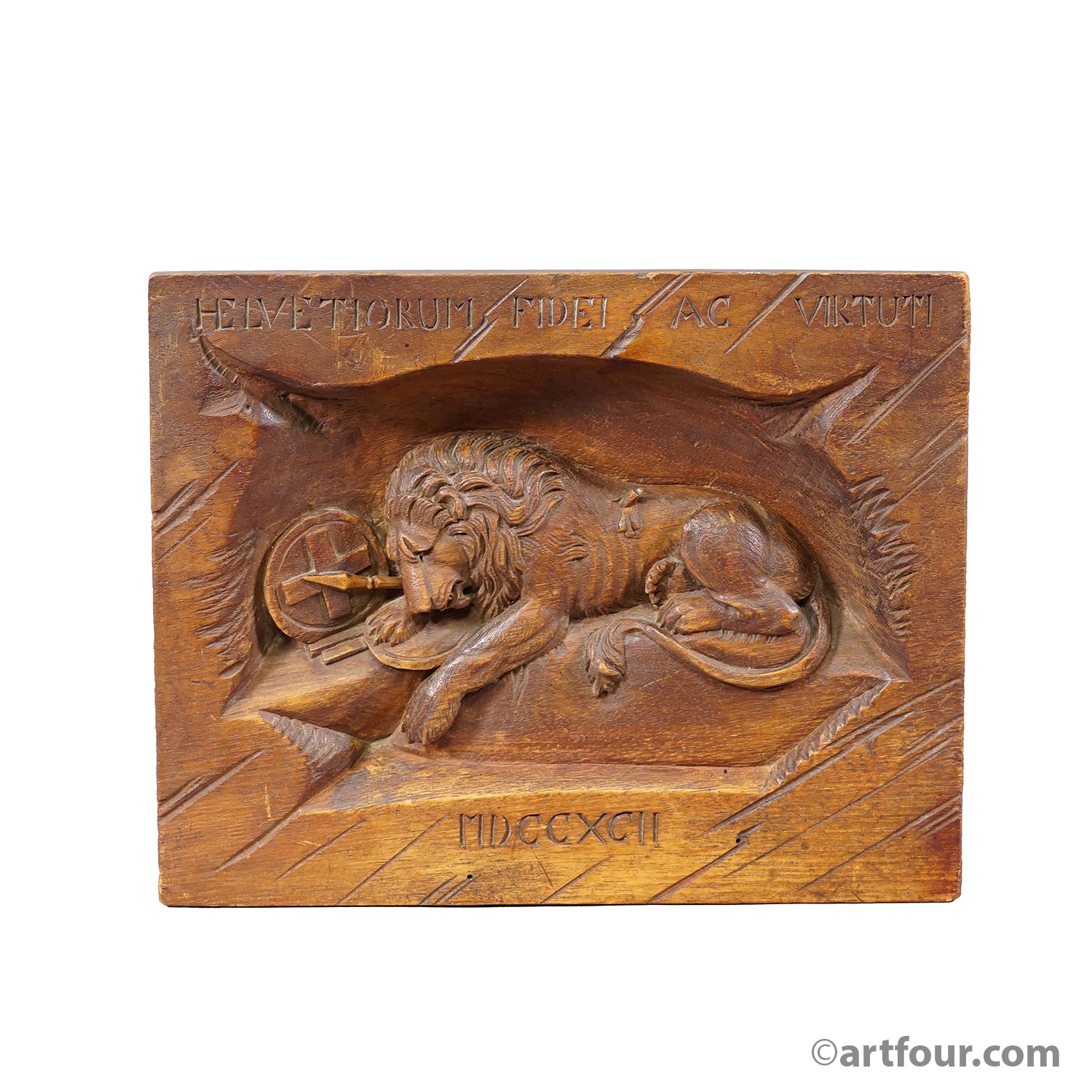 Antique Swiss Hand-Carved Relief of the Lion Monument of Lucerne, circa 1900