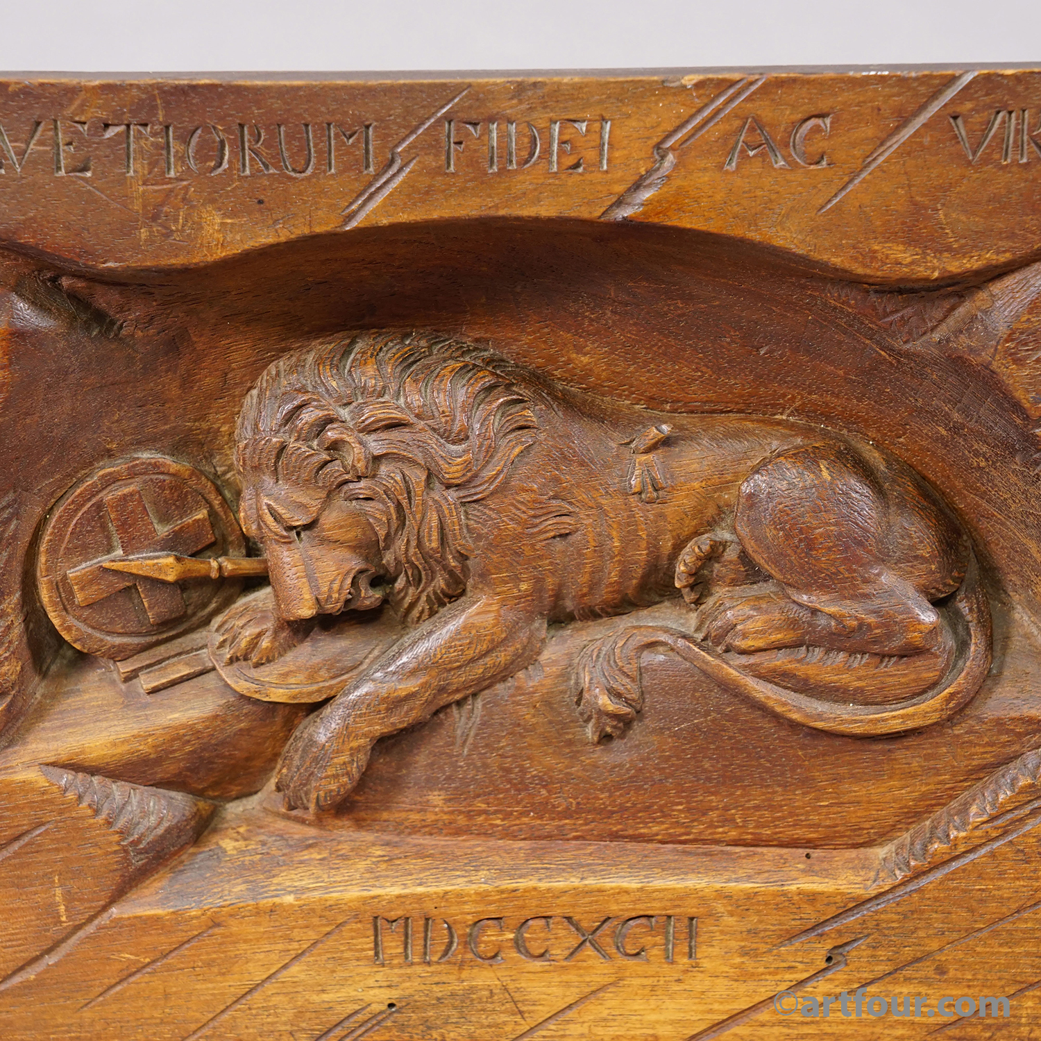 Antique Swiss Hand-Carved Relief of the Lion Monument of Lucerne, circa 1900