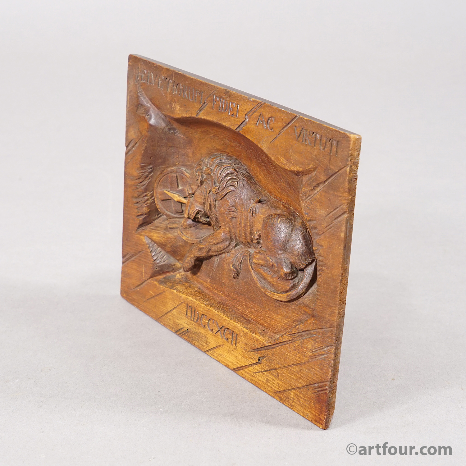 Antique Swiss Hand-Carved Relief of the Lion Monument of Lucerne, circa 1900