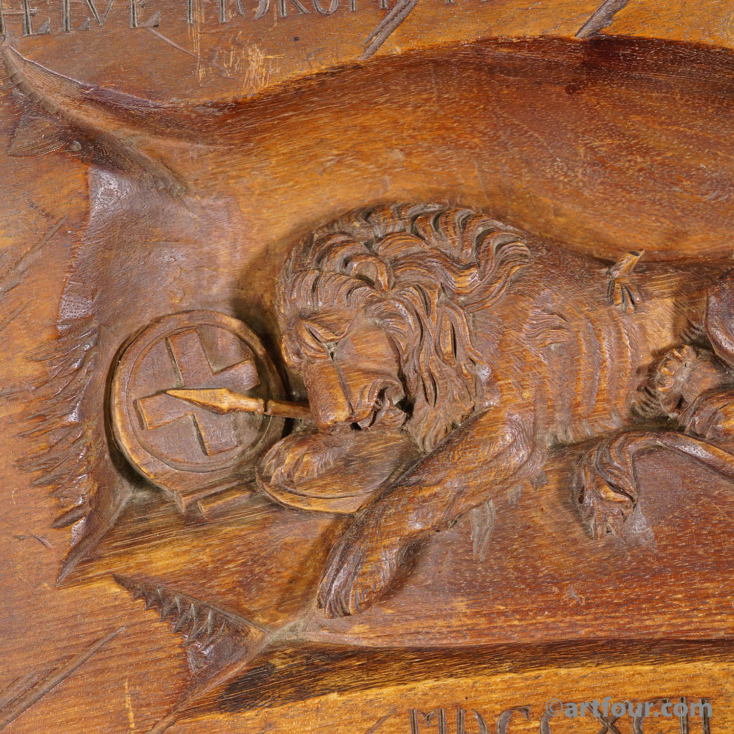 Antique Swiss Hand-Carved Relief of the Lion Monument of Lucerne, circa 1900