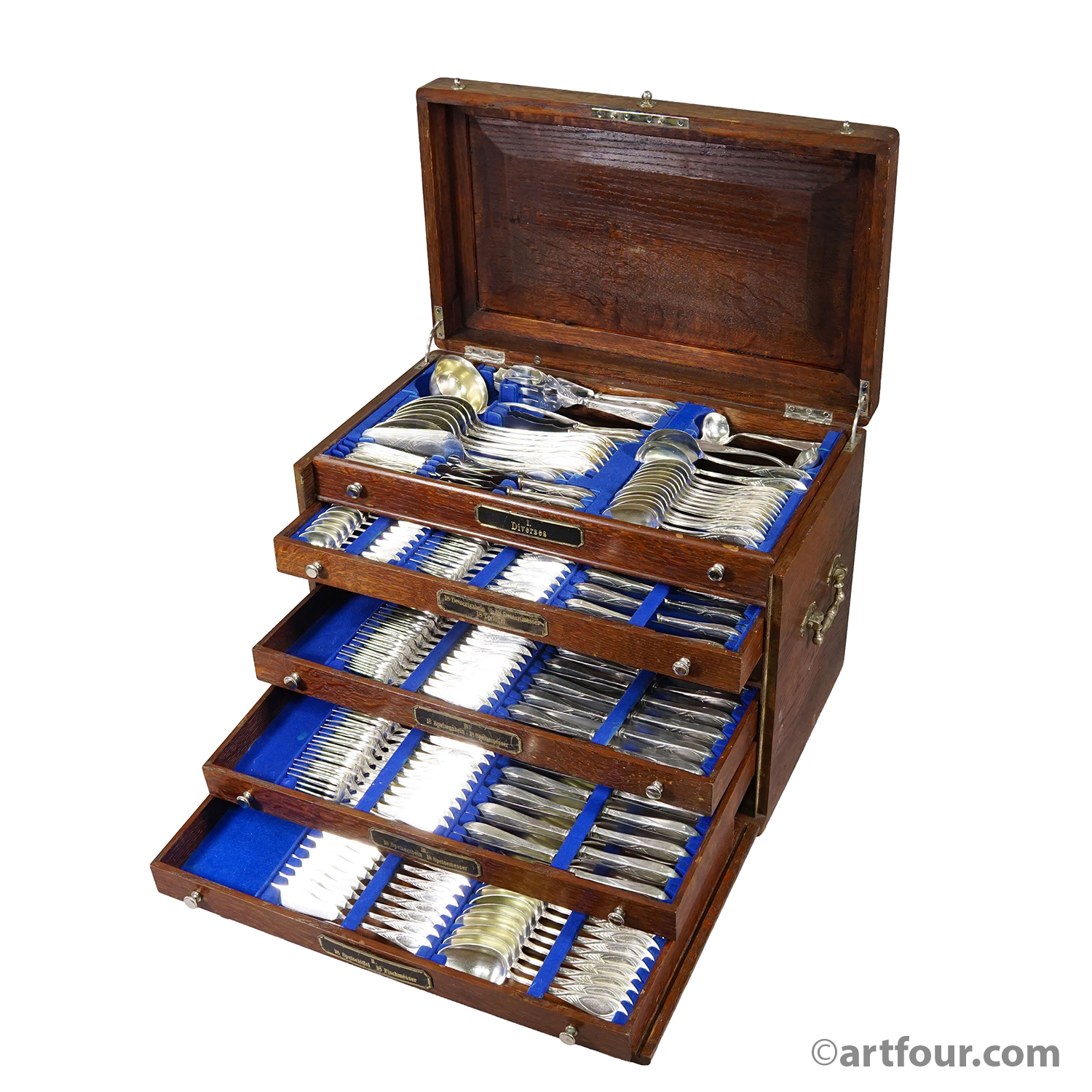 Antique 248 pcs. Art Nouveau Flatware Set with Cabinet by H. A. Juerst