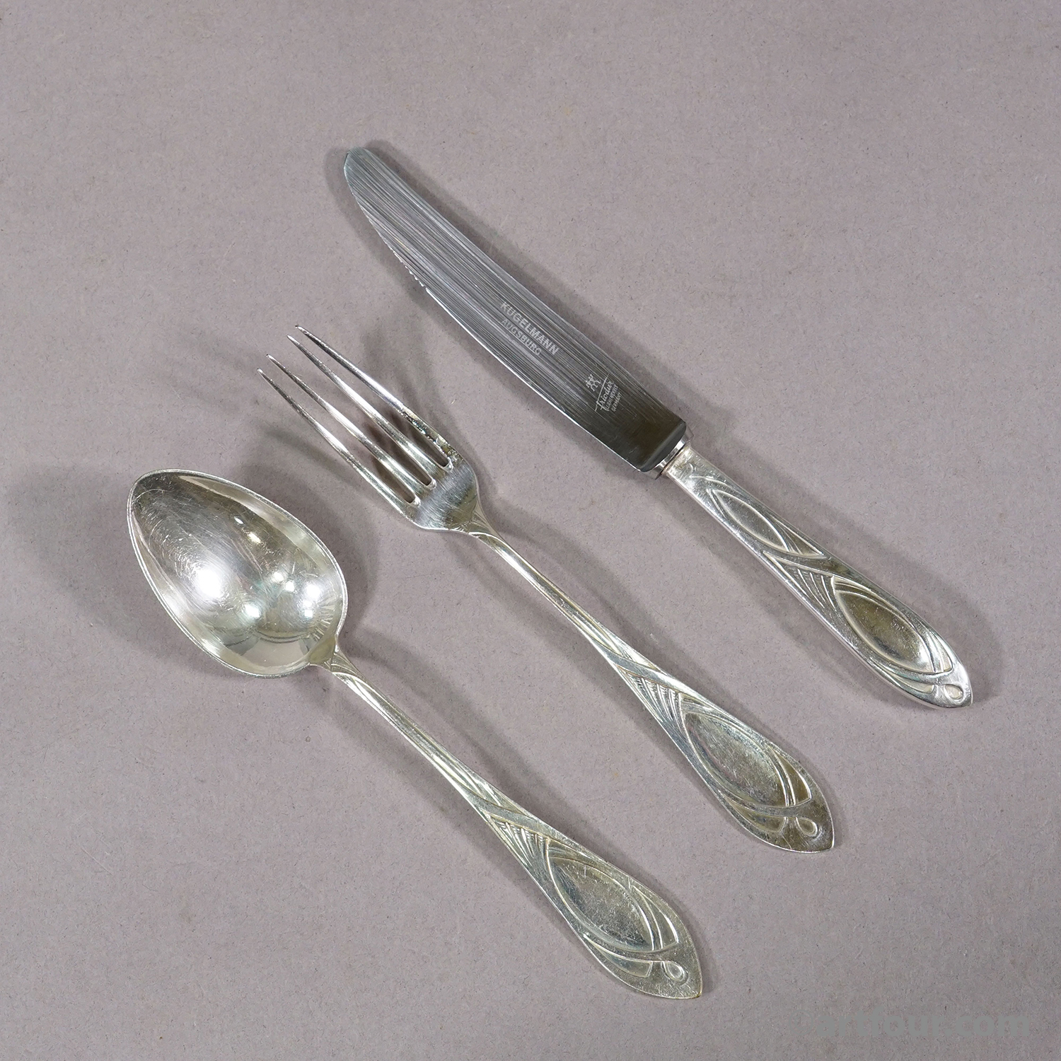 Antique 248 pcs. Art Nouveau Flatware Set with Cabinet by H. A. Juerst