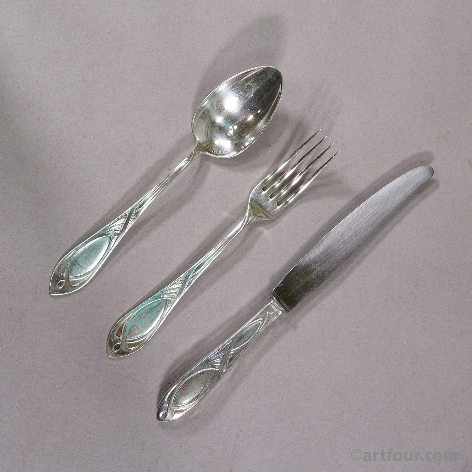 Antique 248 pcs. Art Nouveau Flatware Set with Cabinet by H. A. Juerst