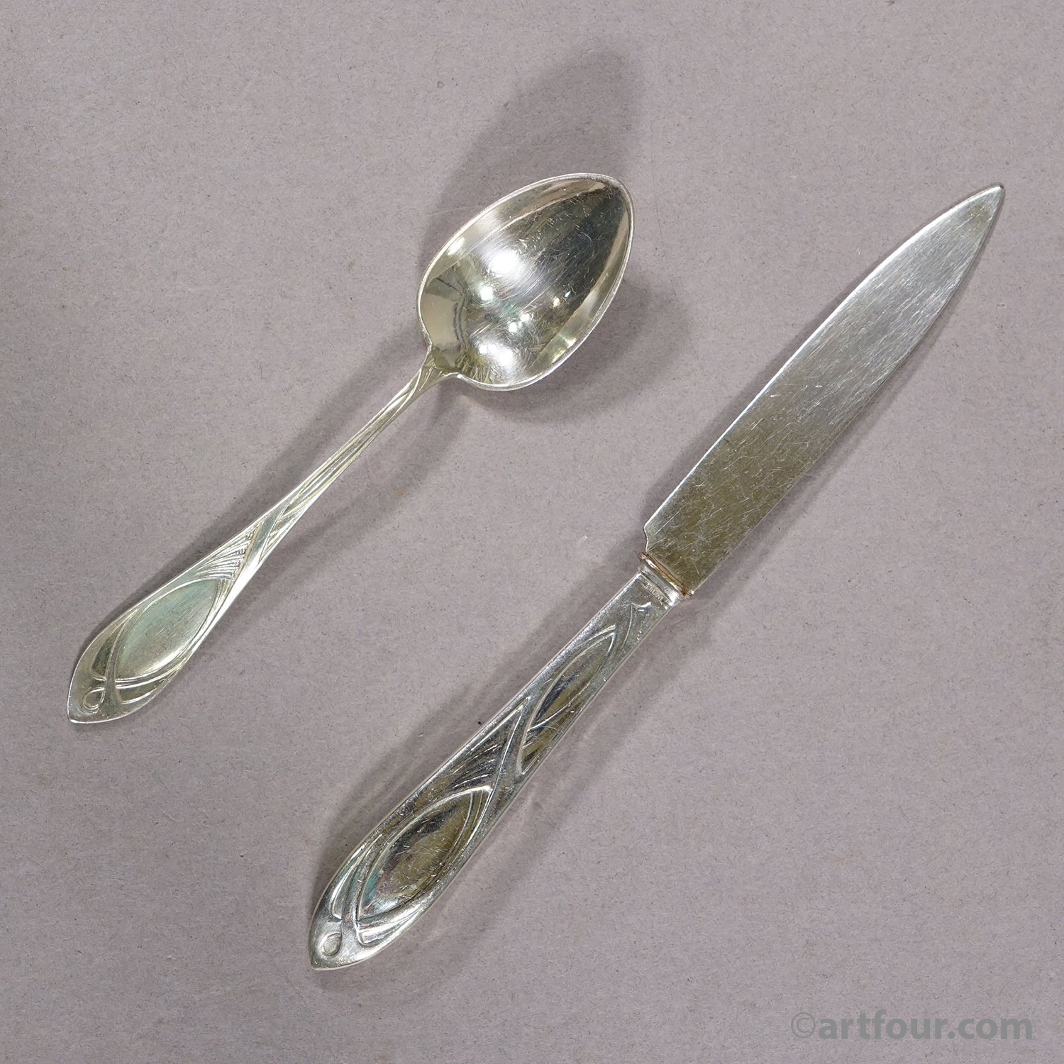 Antique 248 pcs. Art Nouveau Flatware Set with Cabinet by H. A. Juerst