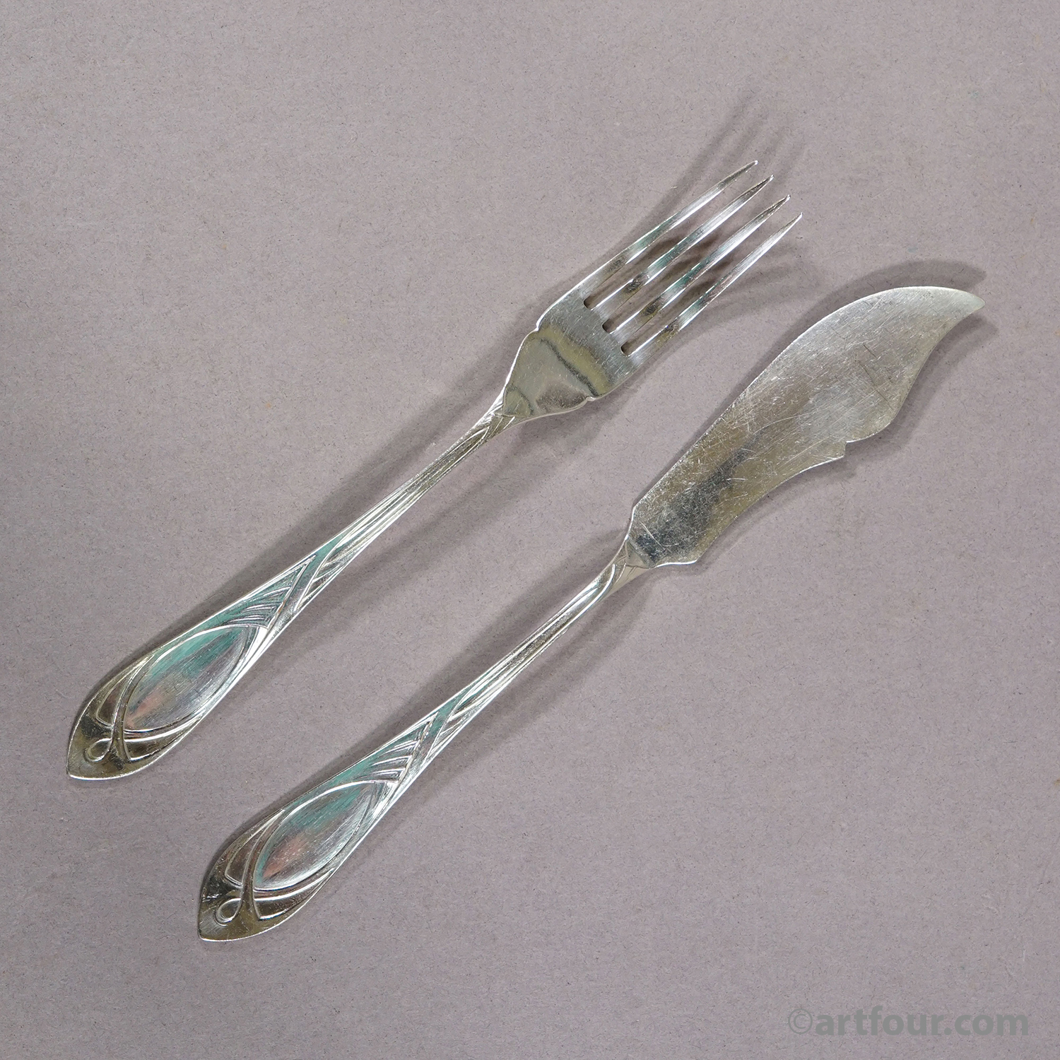 Antique 248 pcs. Art Nouveau Flatware Set with Cabinet by H. A. Juerst