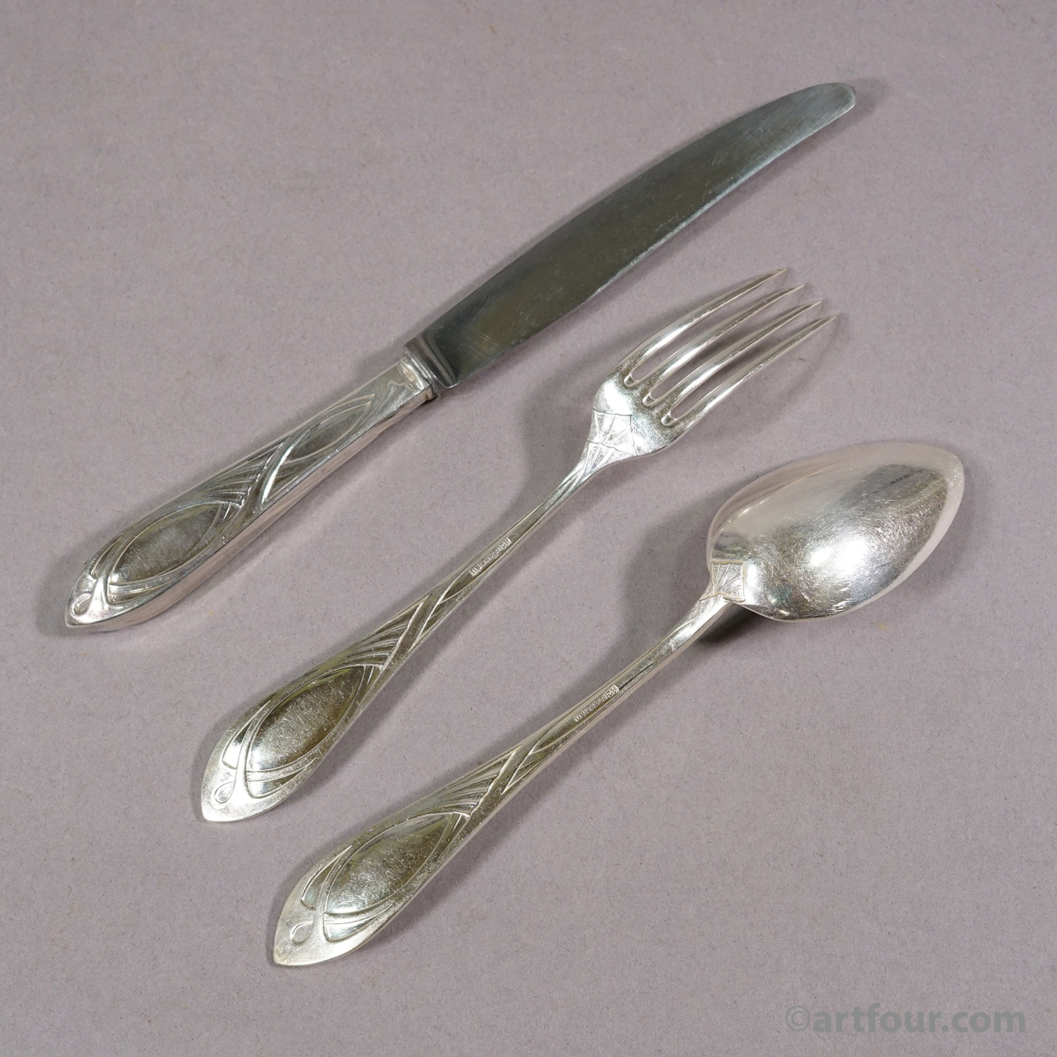 Antique 248 pcs. Art Nouveau Flatware Set with Cabinet by H. A. Juerst