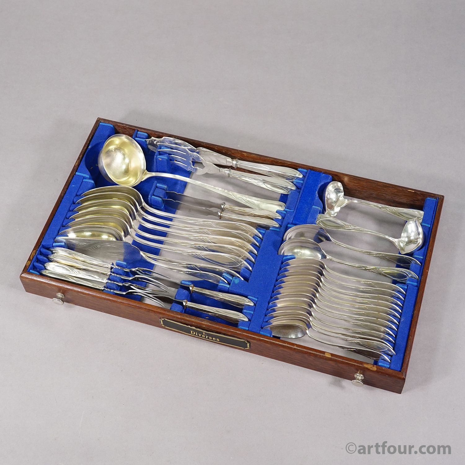 Antique 248 pcs. Art Nouveau Flatware Set with Cabinet by H. A. Juerst