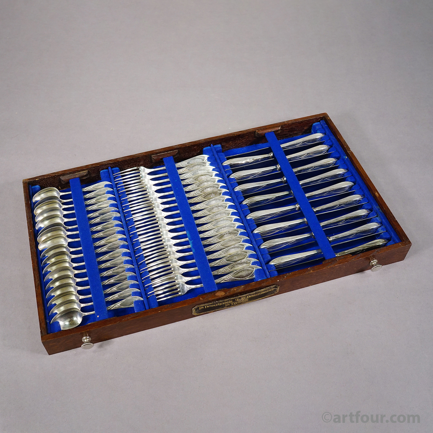 Antique 248 pcs. Art Nouveau Flatware Set with Cabinet by H. A. Juerst