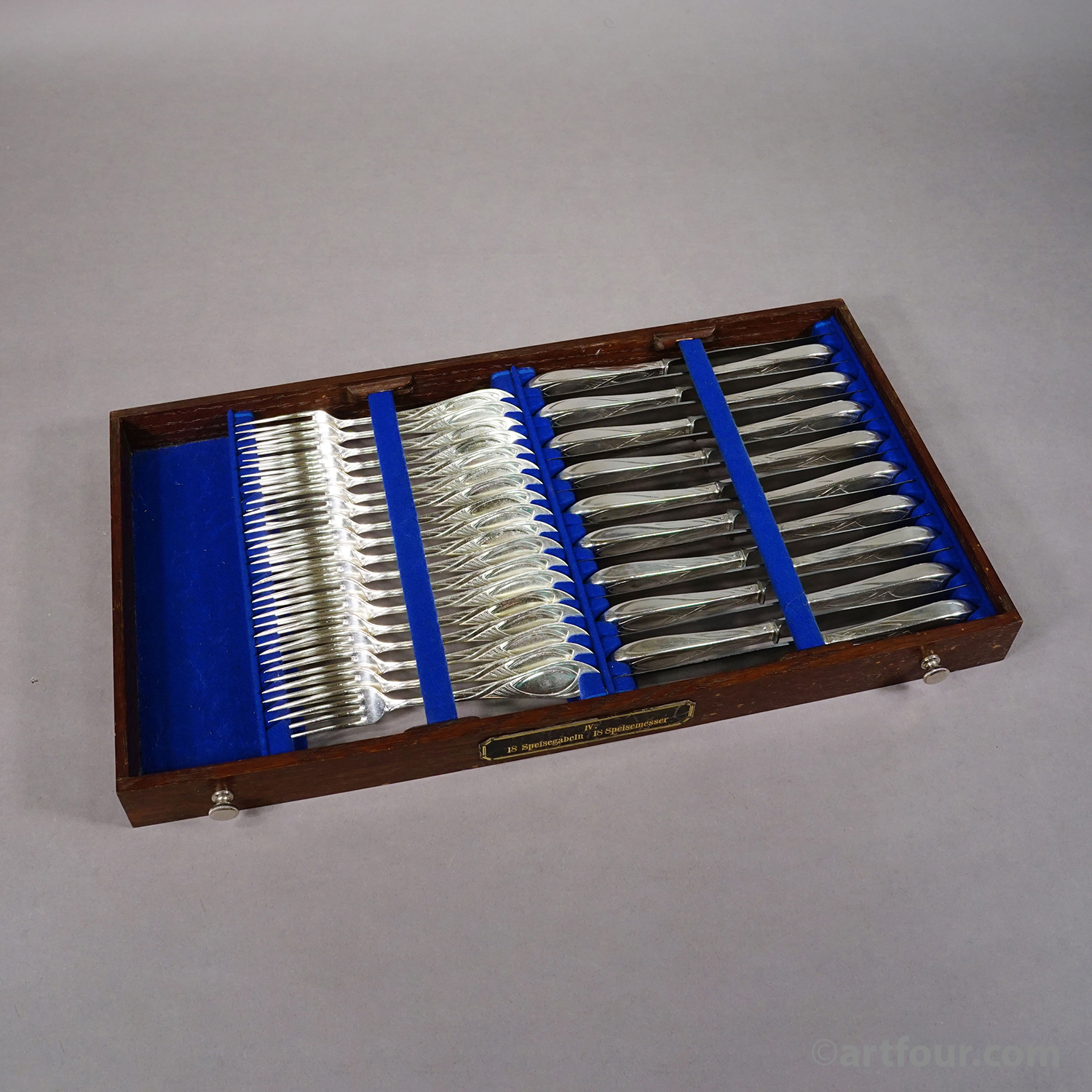 Antique 248 pcs. Art Nouveau Flatware Set with Cabinet by H. A. Juerst