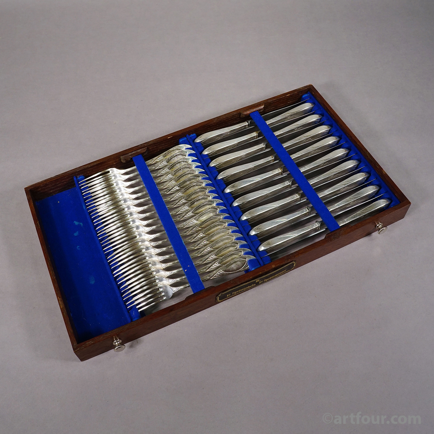 Antique 248 pcs. Art Nouveau Flatware Set with Cabinet by H. A. Juerst