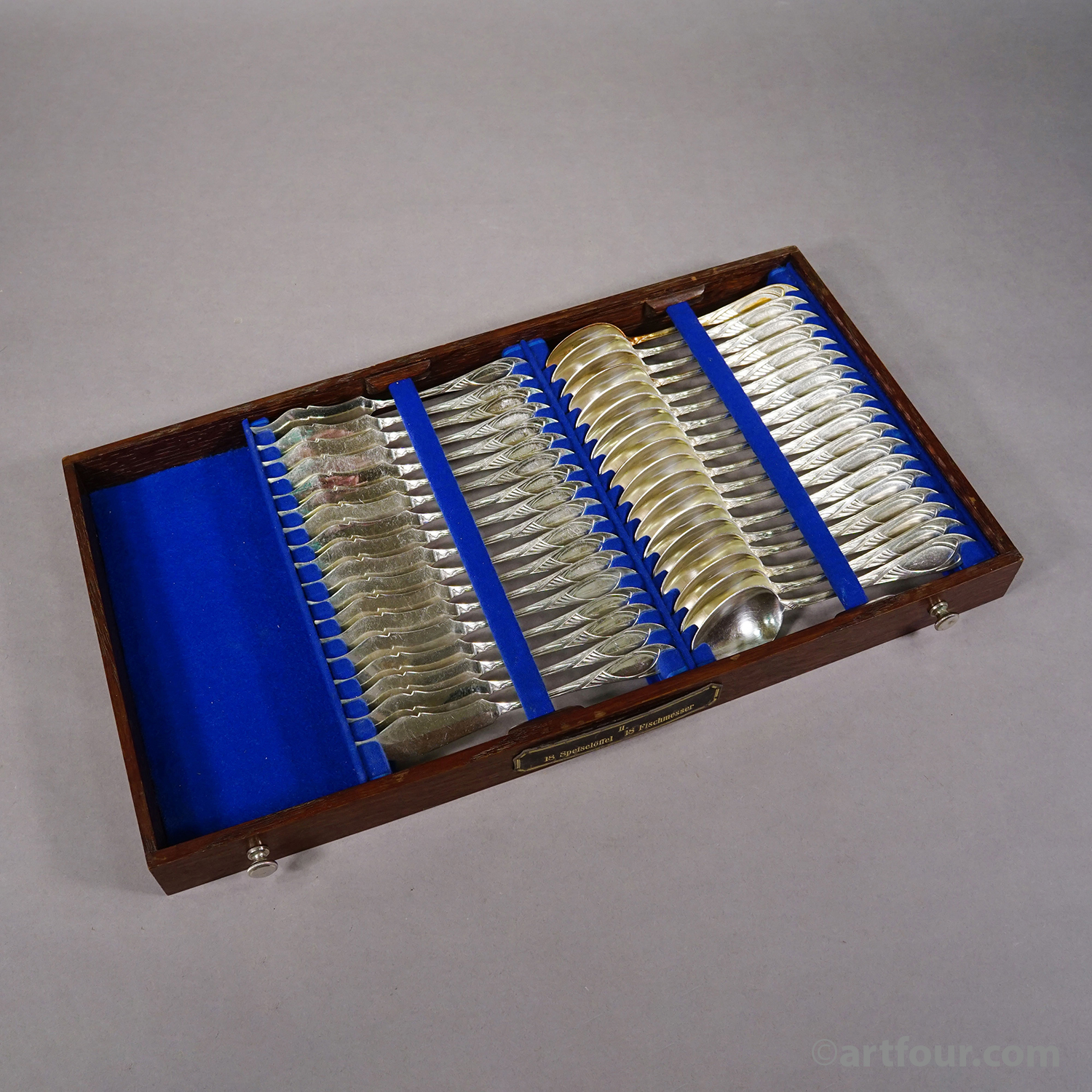 Antique 248 pcs. Art Nouveau Flatware Set with Cabinet by H. A. Juerst