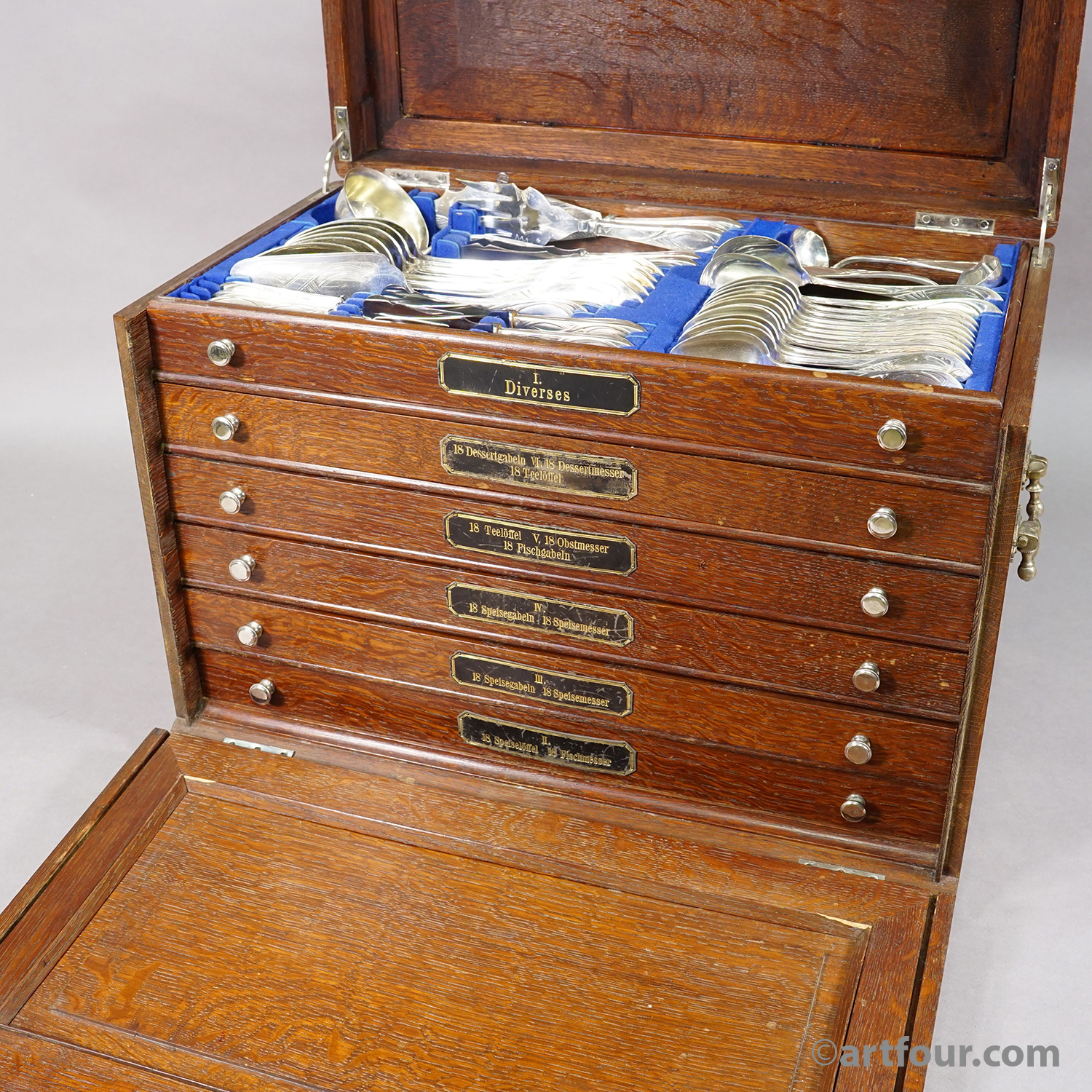 Antique 248 pcs. Art Nouveau Flatware Set with Cabinet by H. A. Juerst